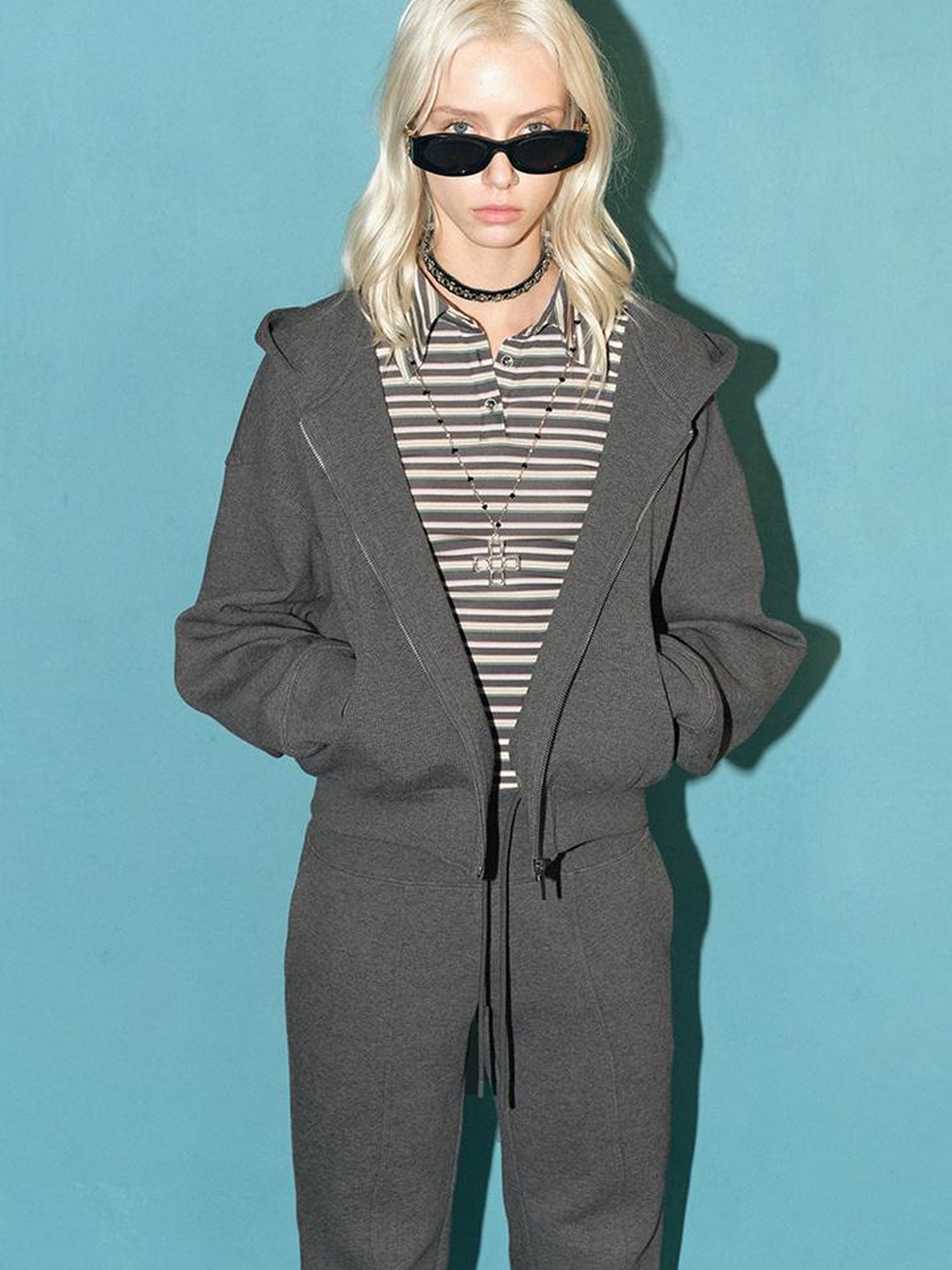 AFTADAWN Stretch Cotton Hoodie With Flared Yoga Pants Set