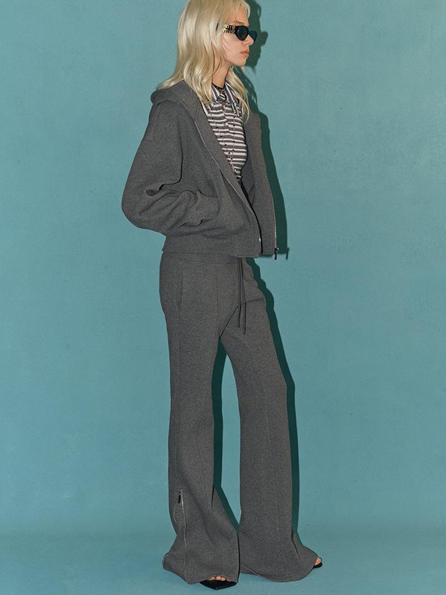 AFTADAWN Stretch Cotton Hoodie With Flared Yoga Pants Set