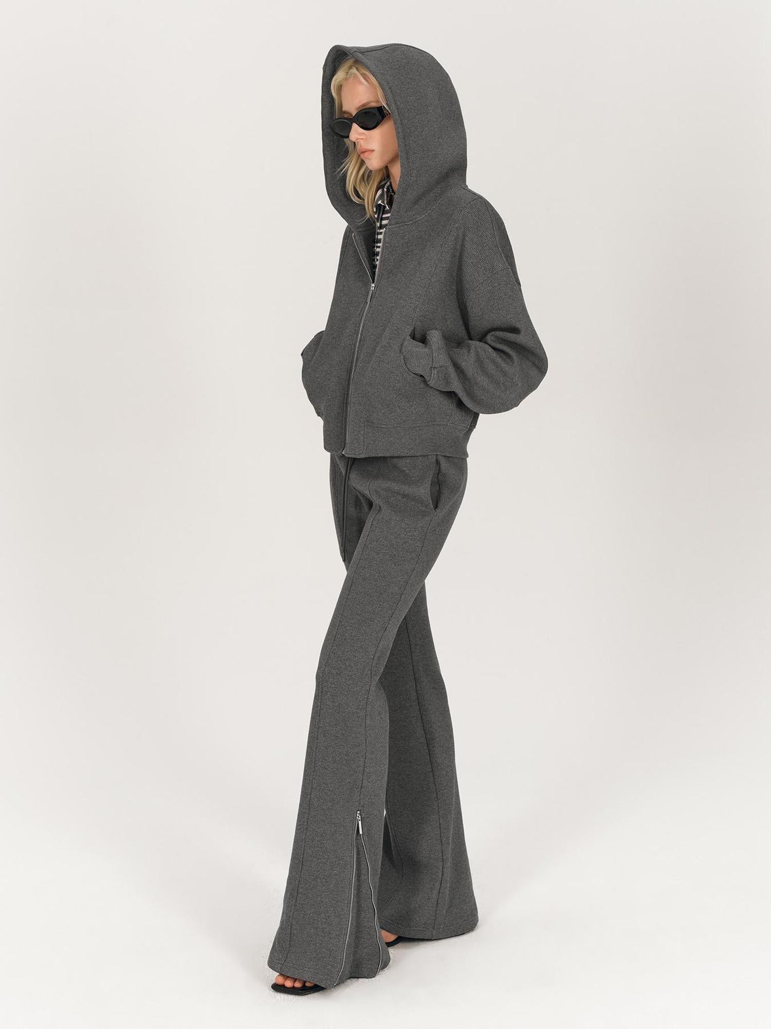 AFTADAWN Stretch Cotton Hoodie With Flared Yoga Pants Set