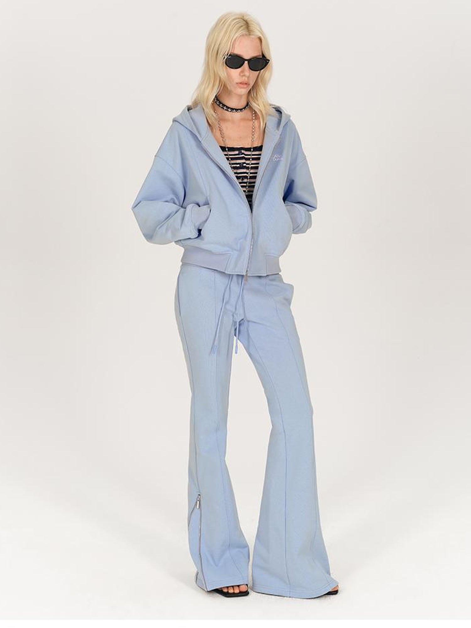 AFTADAWN Stretch Cotton Hoodie With Flared Yoga Pants Set