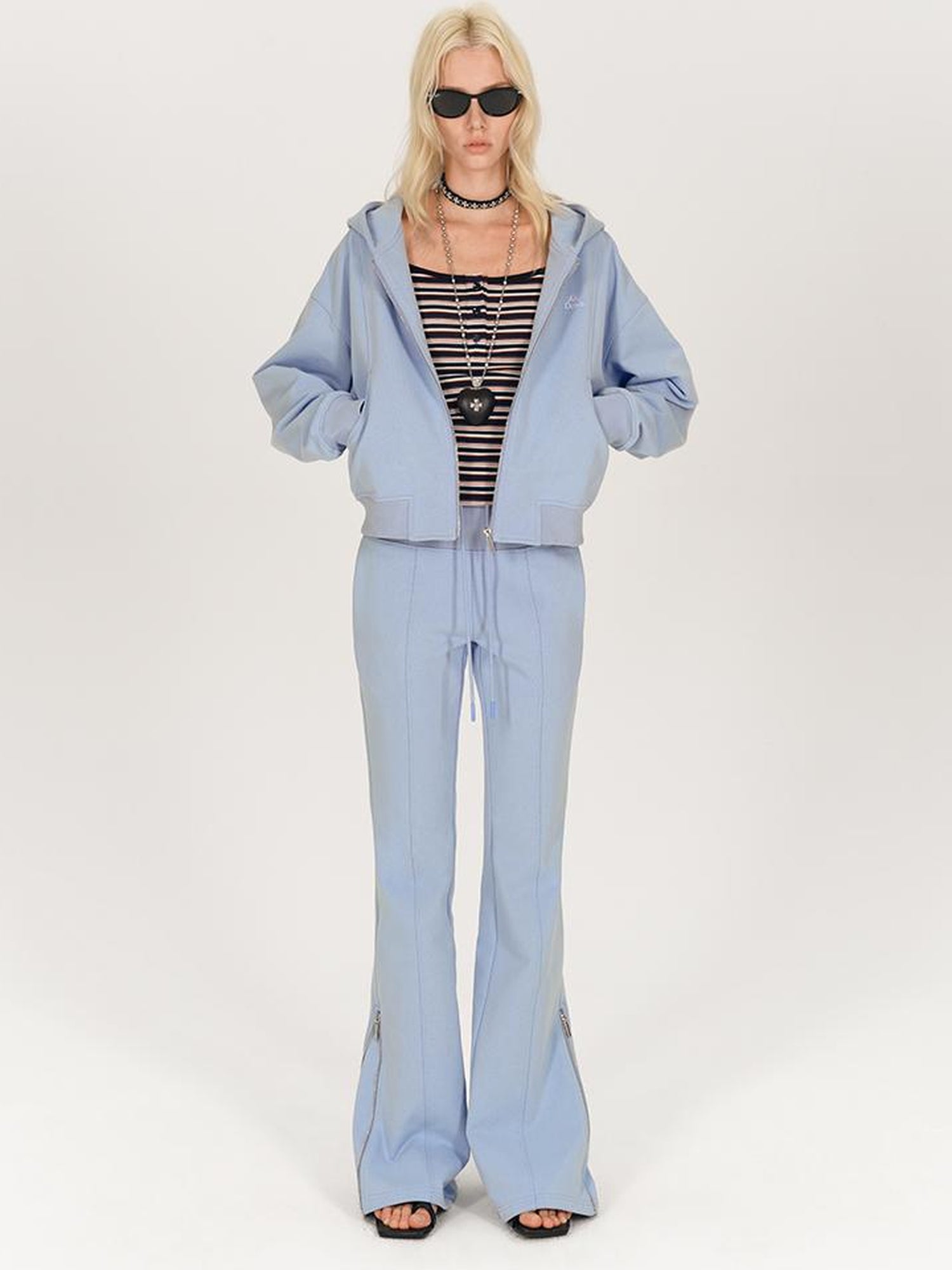 AFTADAWN Stretch Cotton Hoodie With Flared Yoga Pants Set