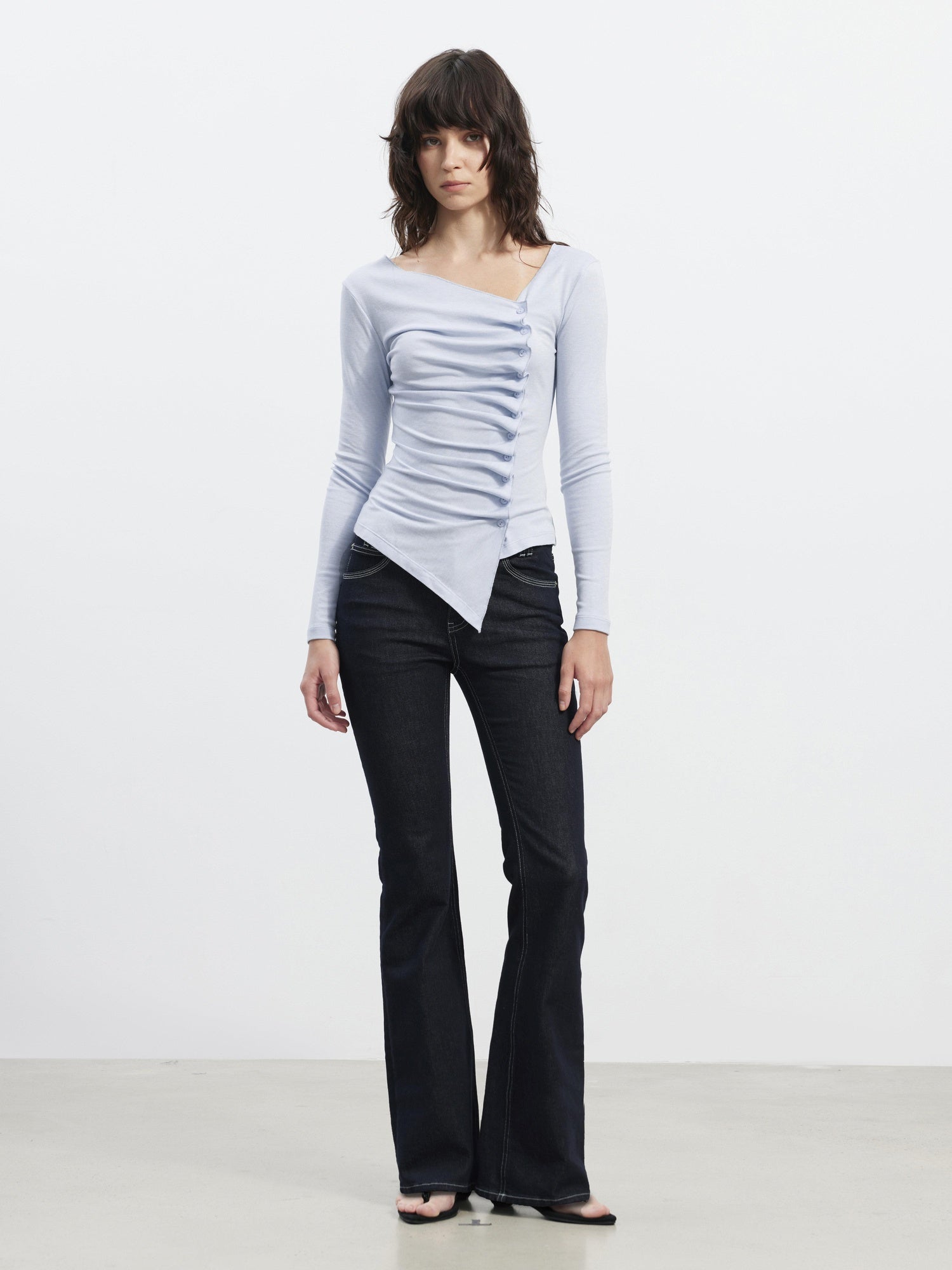 AFTADAWN Stretch Cotton Slim Flare Natural Waist Pockets Everyday Women Dark Blue Jeans