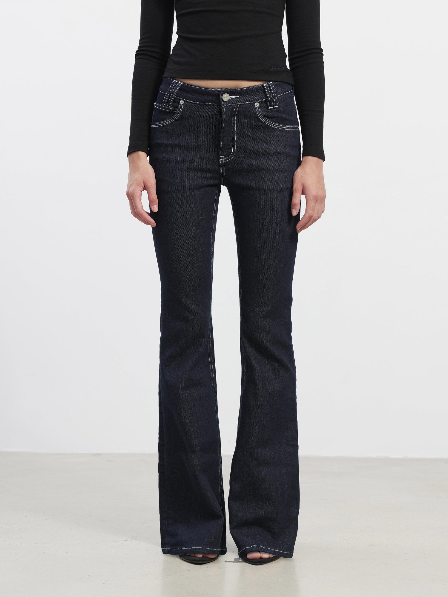 AFTADAWN Stretch Cotton Slim Flare Natural Waist Pockets Everyday Women Dark Blue Jeans