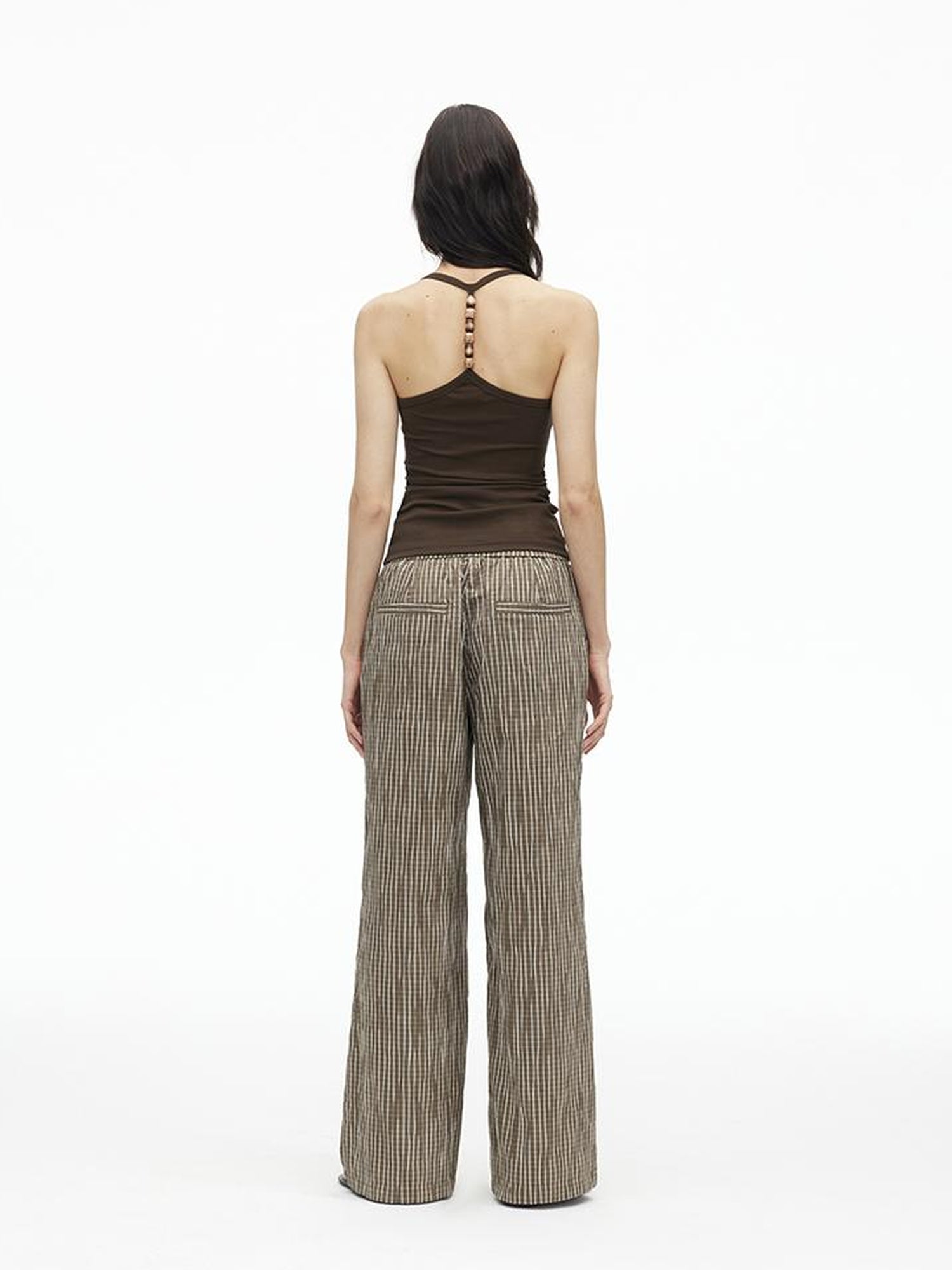 AFTADAWN Stretch Pearl Detail Back Ruffle U Neck Camisole