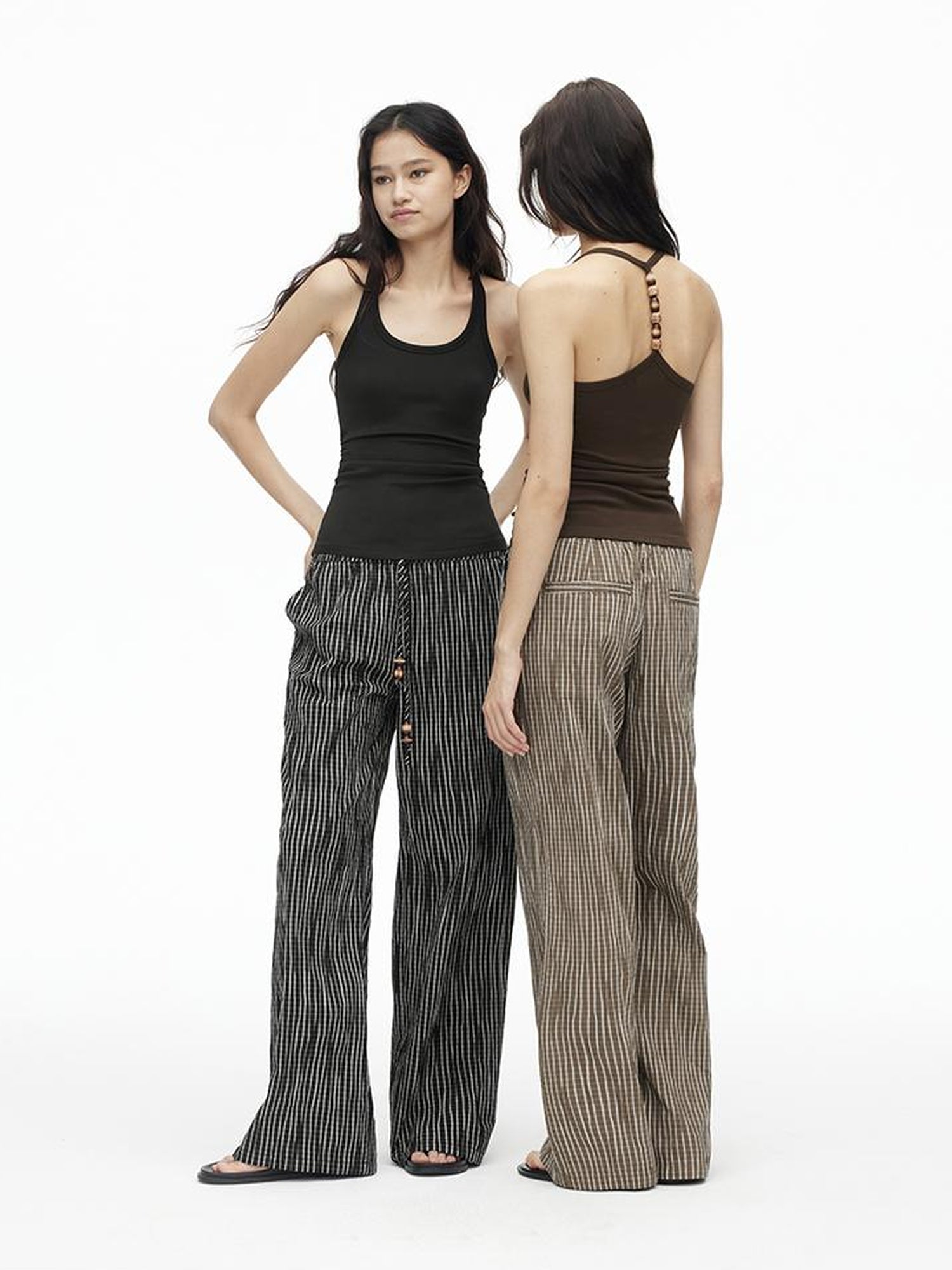 AFTADAWN Stretch Pearl Detail Back Ruffle U Neck Camisole