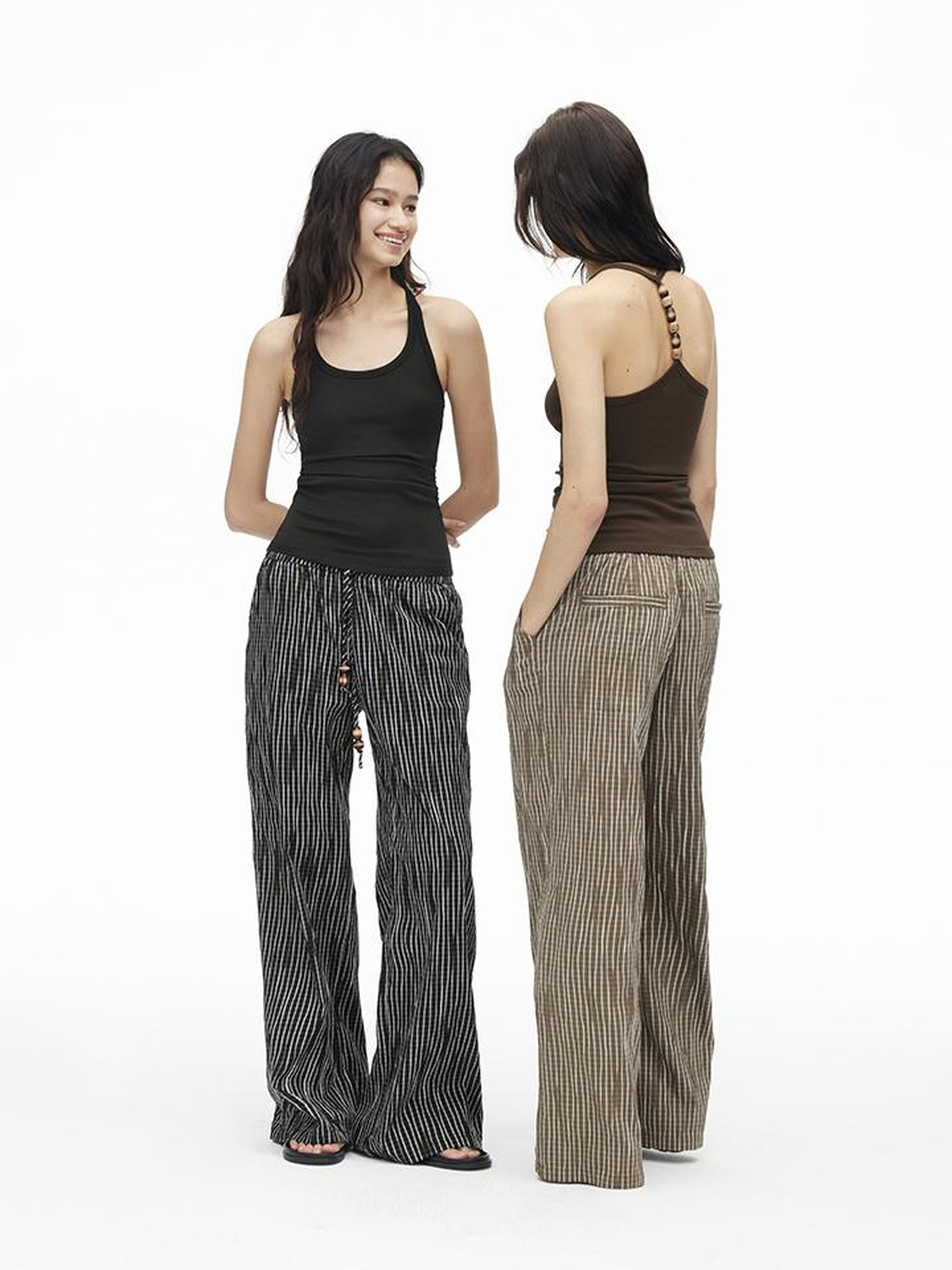 AFTADAWN Stretch Pearl Detail Back Ruffle U Neck Camisole