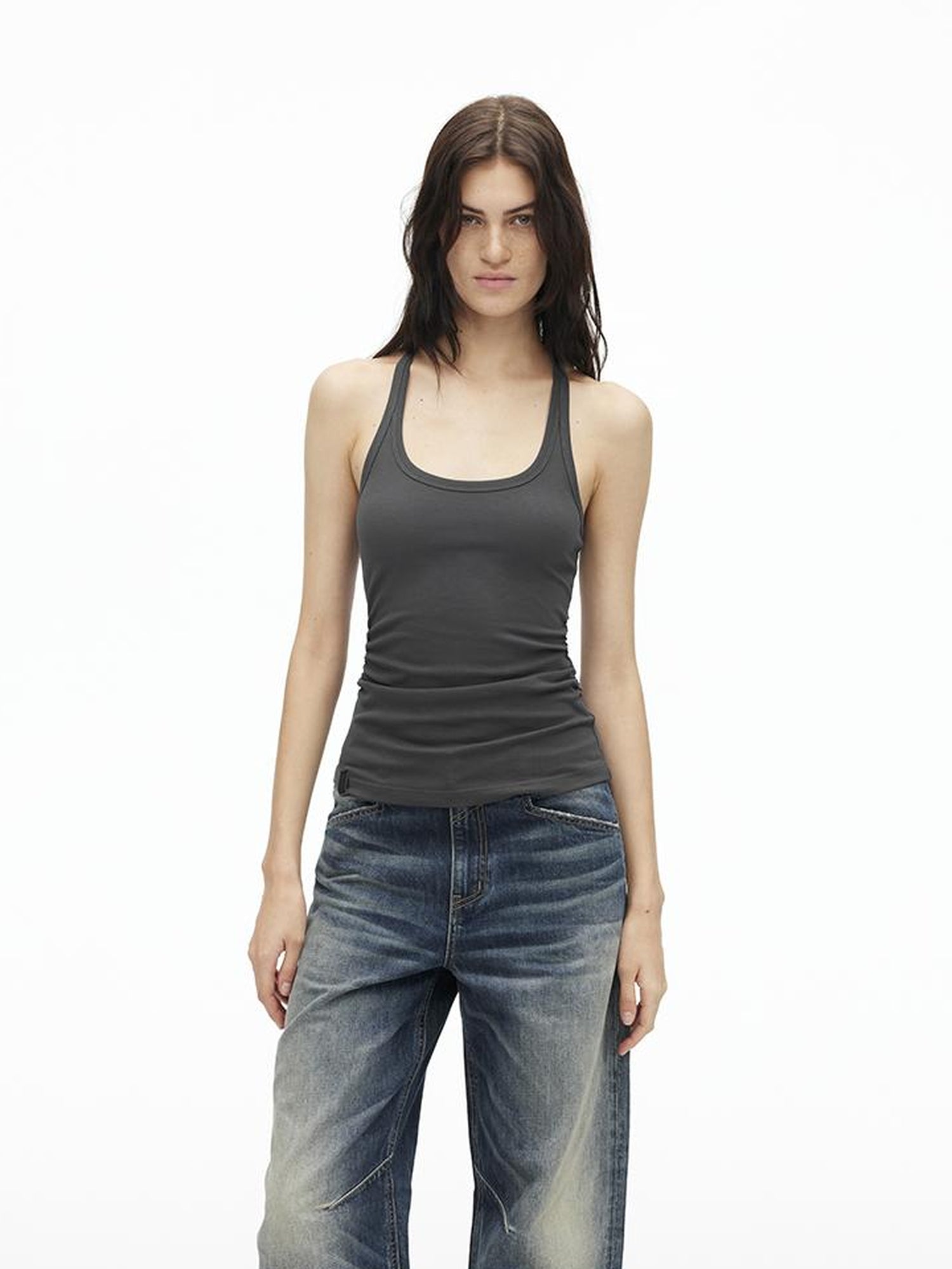 AFTADAWN Stretch Pearl Detail Back Ruffle U Neck Camisole