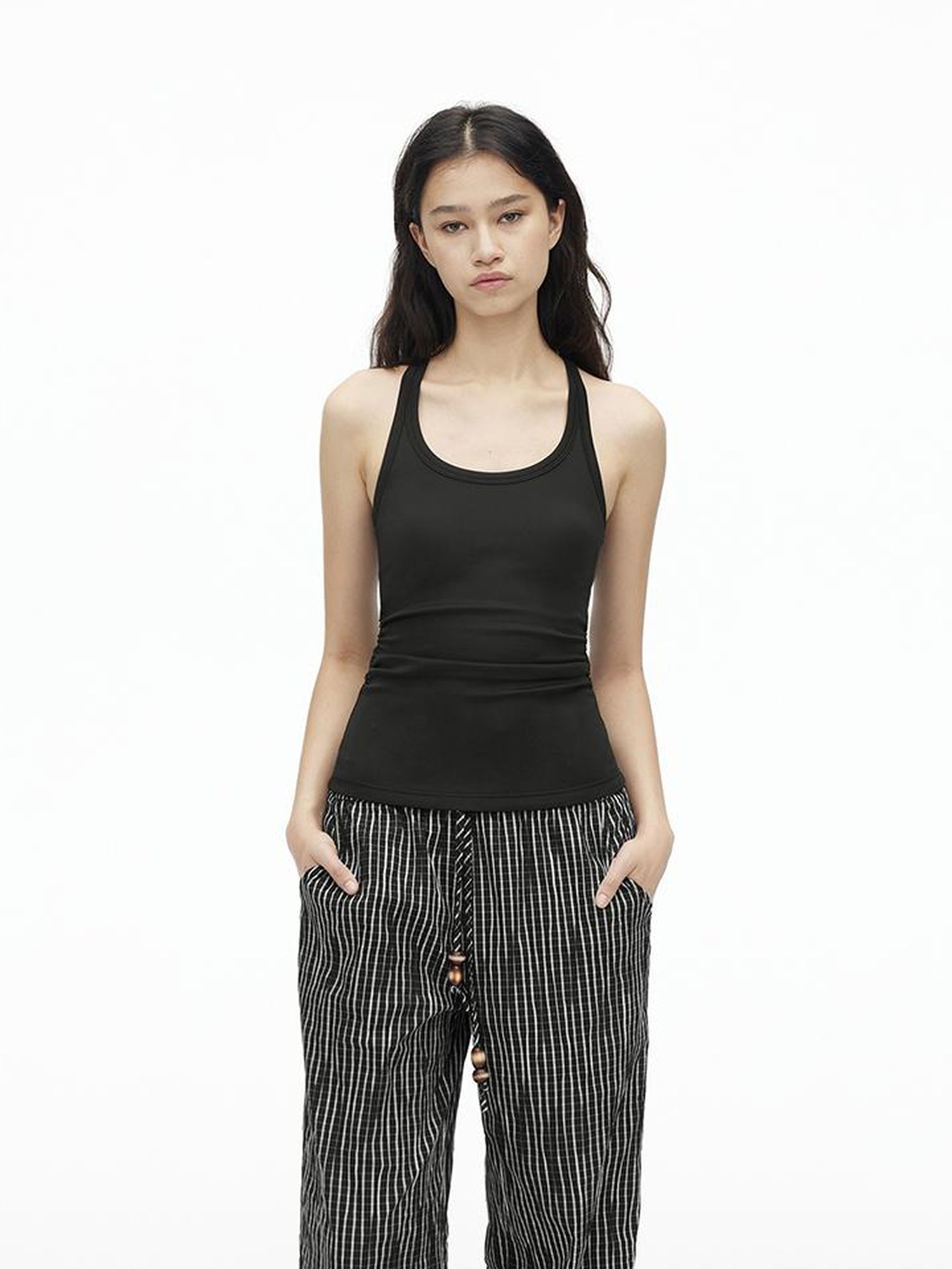 AFTADAWN Stretch Pearl Detail Back Ruffle U Neck Camisole