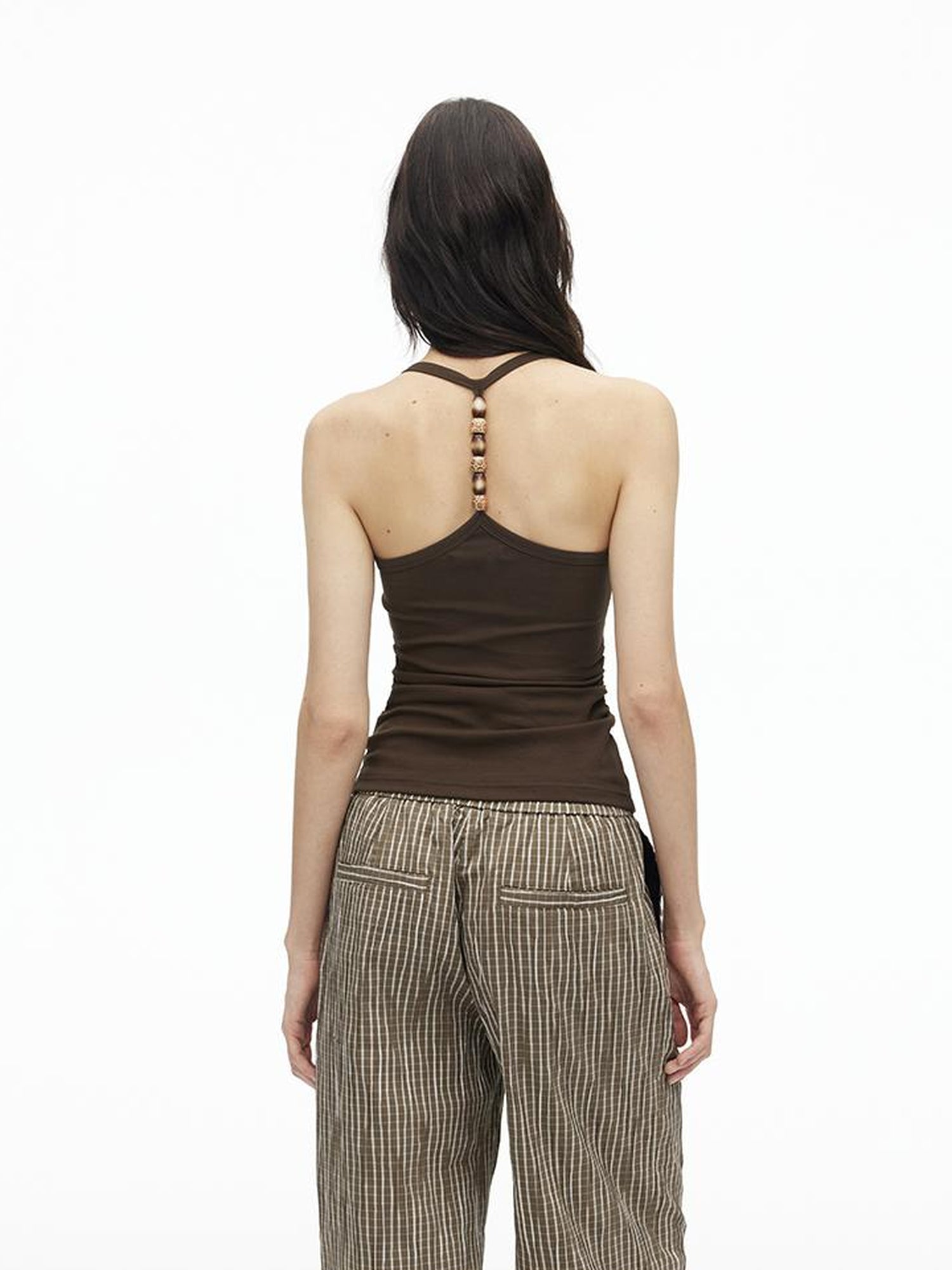 AFTADAWN Stretch Pearl Detail Back Ruffle U Neck Camisole