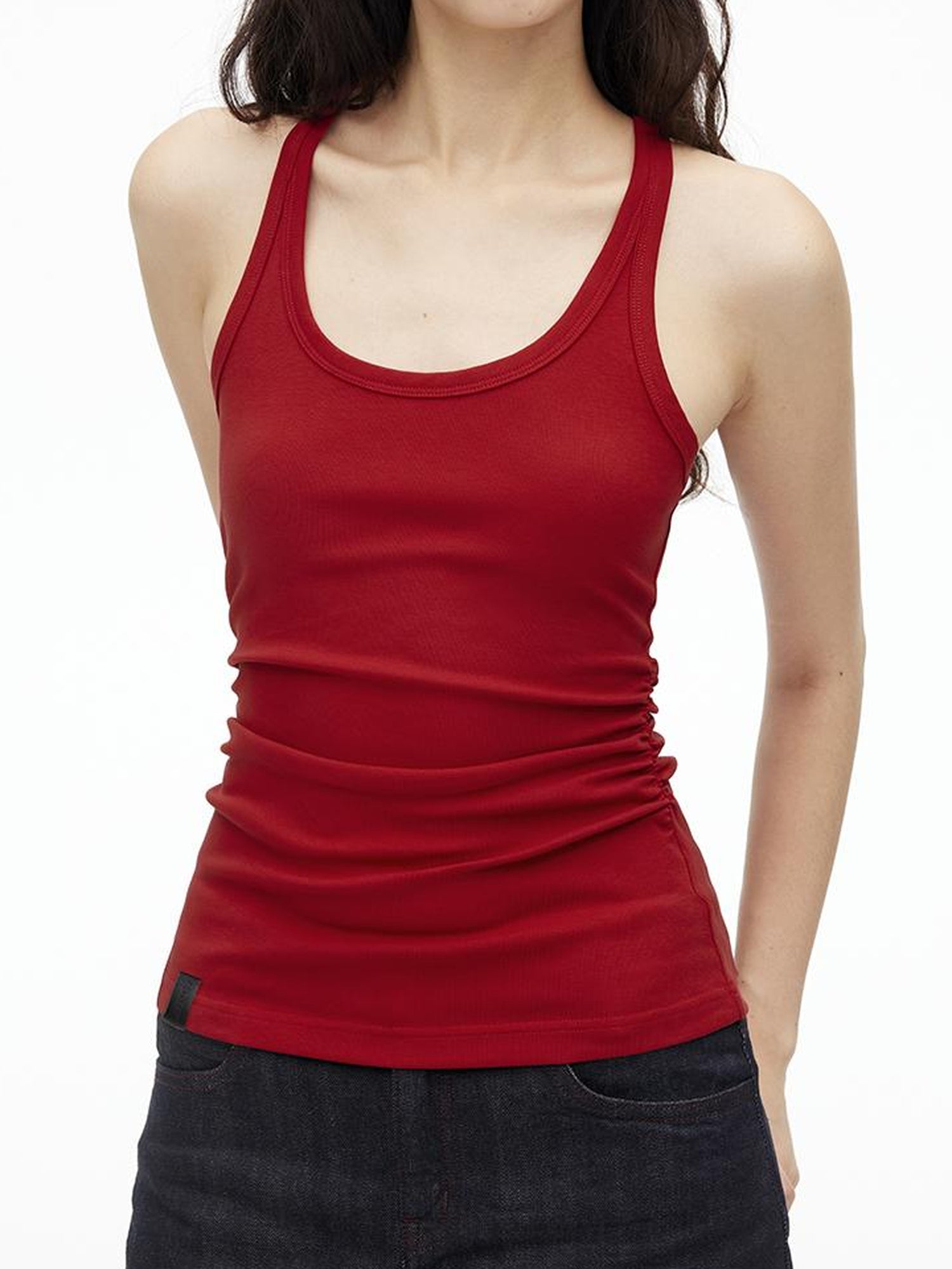 AFTADAWN Stretch Pearl Detail Back Ruffle U Neck Camisole