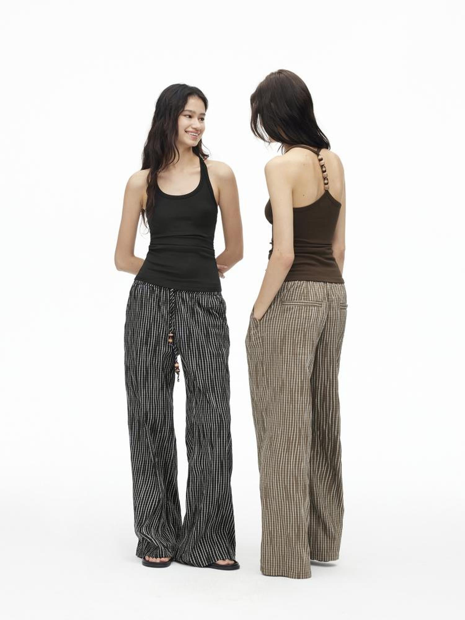 AFTADAWN Stretch Pearl Detail Back Ruffle U Neck Camisole