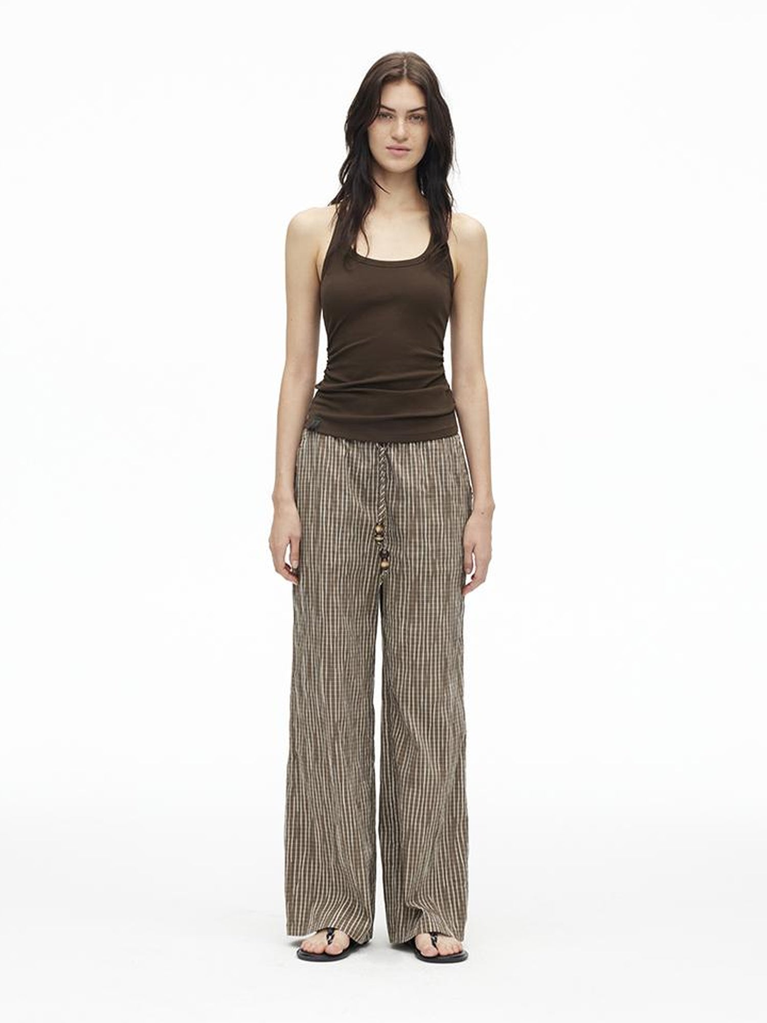 AFTADAWN Stretch Pearl Detail Back Ruffle U Neck Camisole