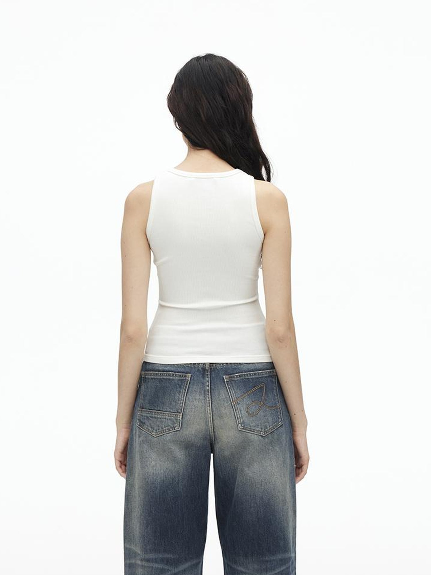 AFTADAWN Stretch Ribbed Sleeveless Camisole With Side Coverage Print Detail