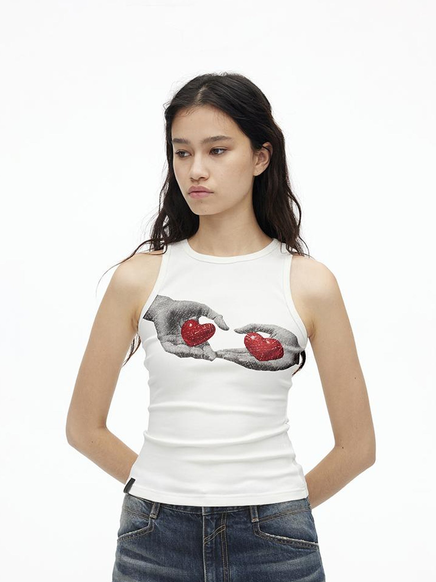 AFTADAWN Stretch Ribbed Sleeveless Camisole With Side Coverage Print Detail