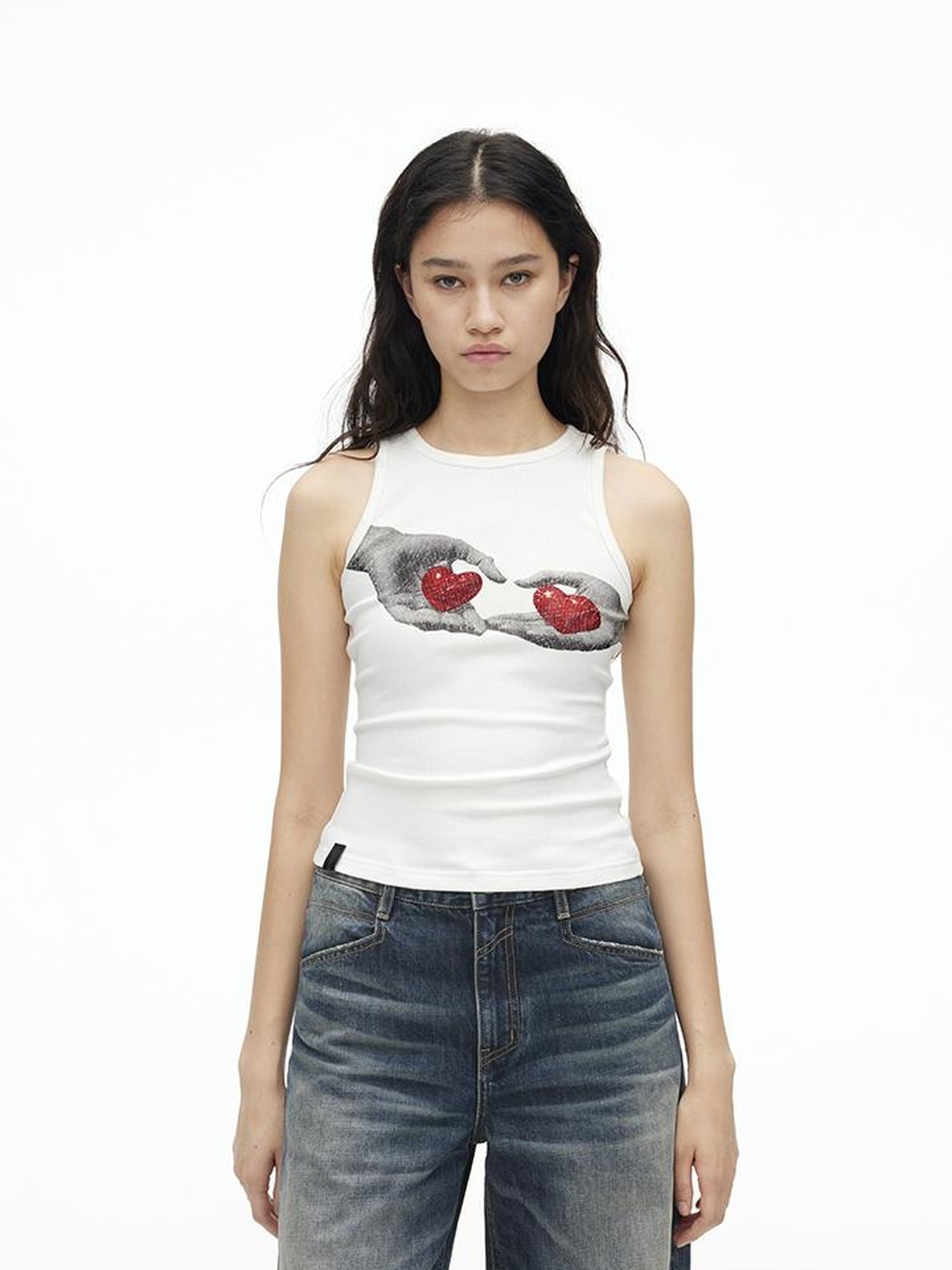 AFTADAWN Stretch Ribbed Sleeveless Camisole With Side Coverage Print Detail