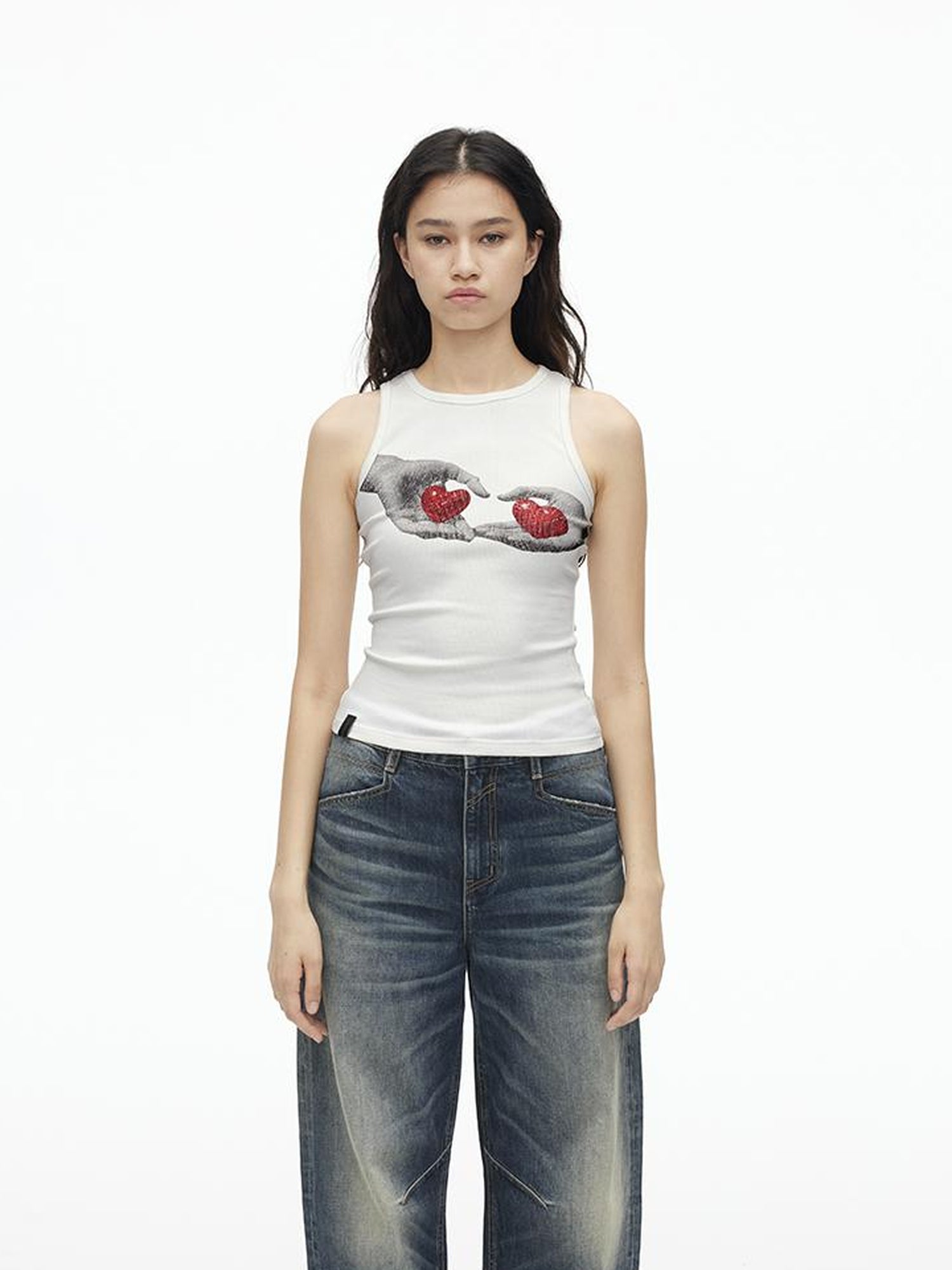 AFTADAWN Stretch Ribbed Sleeveless Camisole With Side Coverage Print Detail