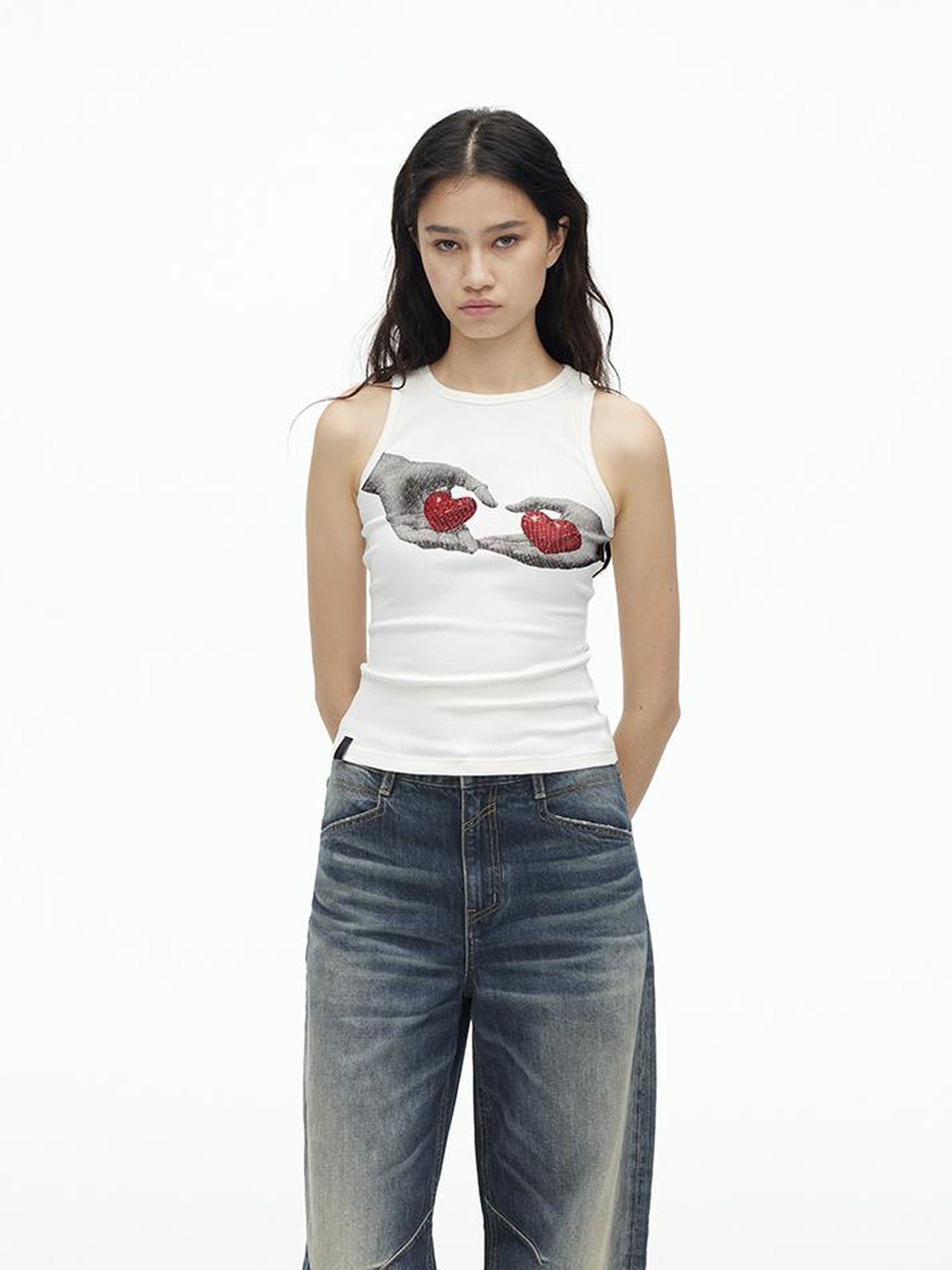 AFTADAWN Stretch Ribbed Sleeveless Camisole With Side Coverage Print Detail