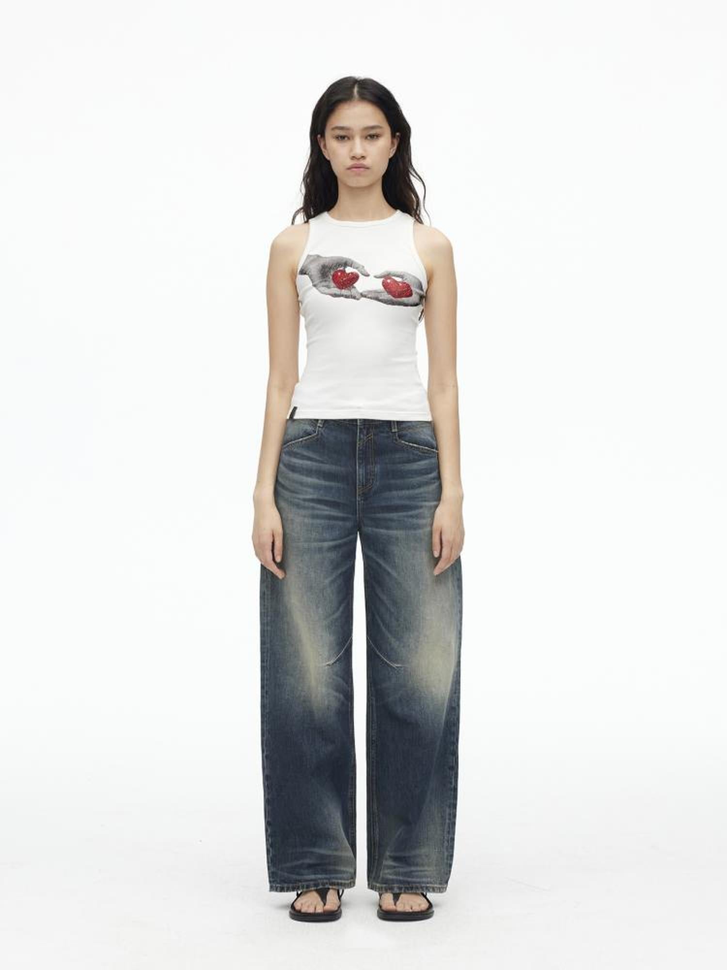 AFTADAWN Stretch Ribbed Sleeveless Camisole With Side Coverage Print Detail