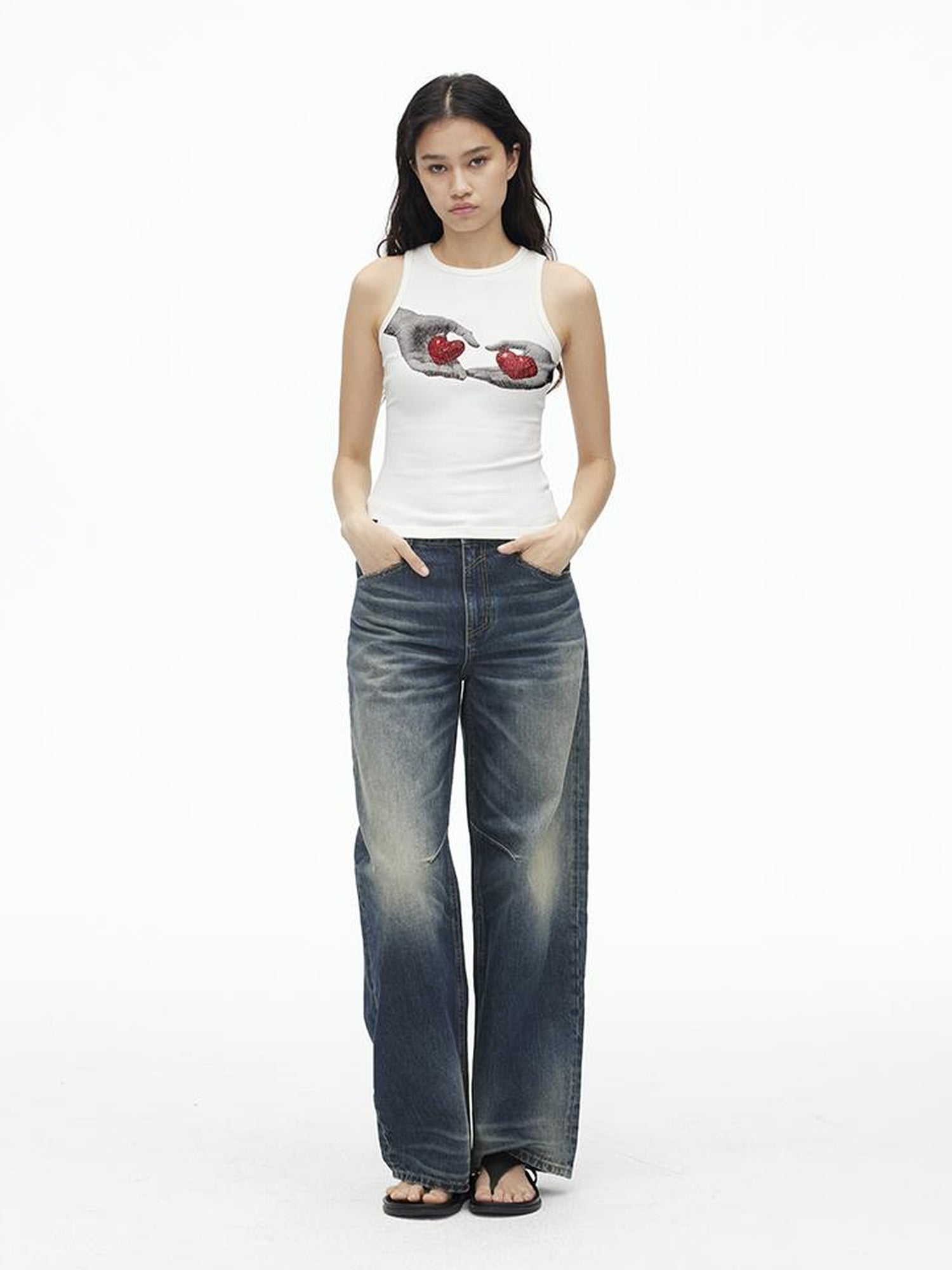 AFTADAWN Stretch Ribbed Sleeveless Camisole With Side Coverage Print Detail