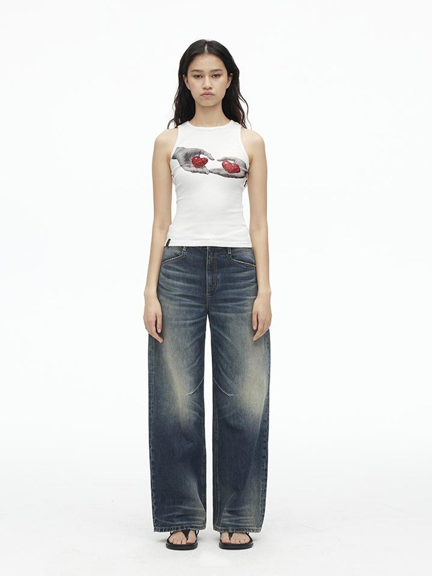 AFTADAWN Stretch Ribbed Sleeveless Camisole With Side Coverage Print Detail