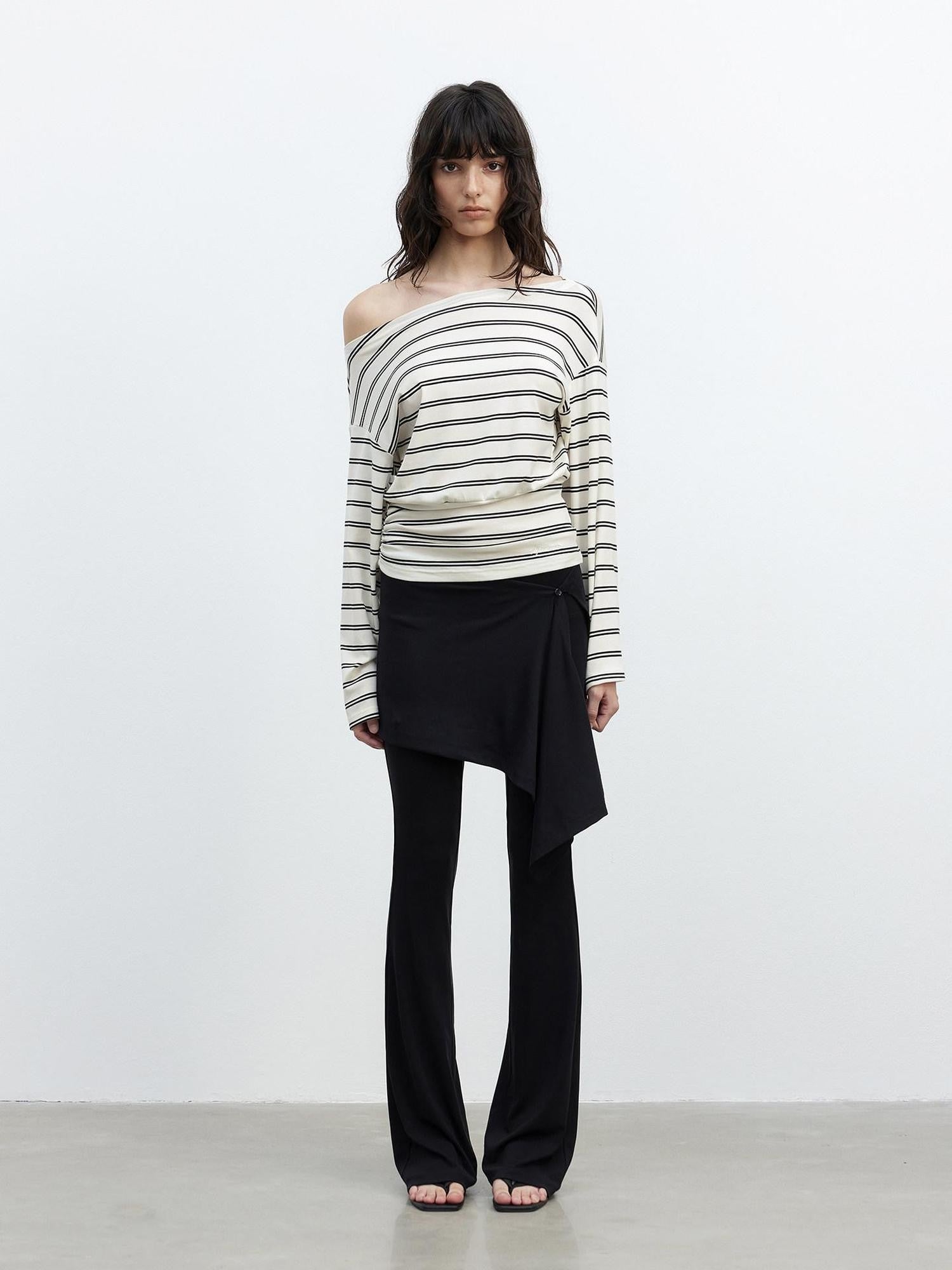 AFTADAWN Striped Asymmetric One Shoulder Women&