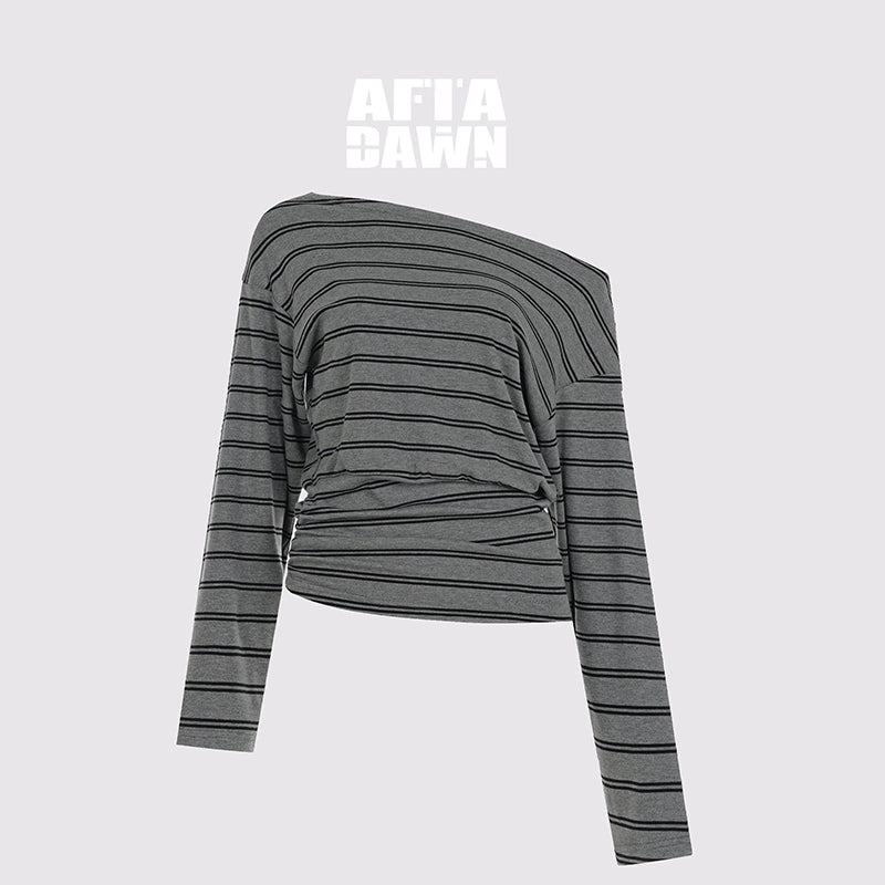 AFTADAWN_Striped_Asymmetric_Shoulder_Drop_Sleeve_Tunic_Top_MISSTT