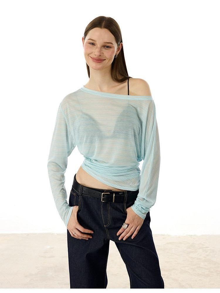 AFTADAWN Striped Asymmetrical One Shoulder Ruched Women&