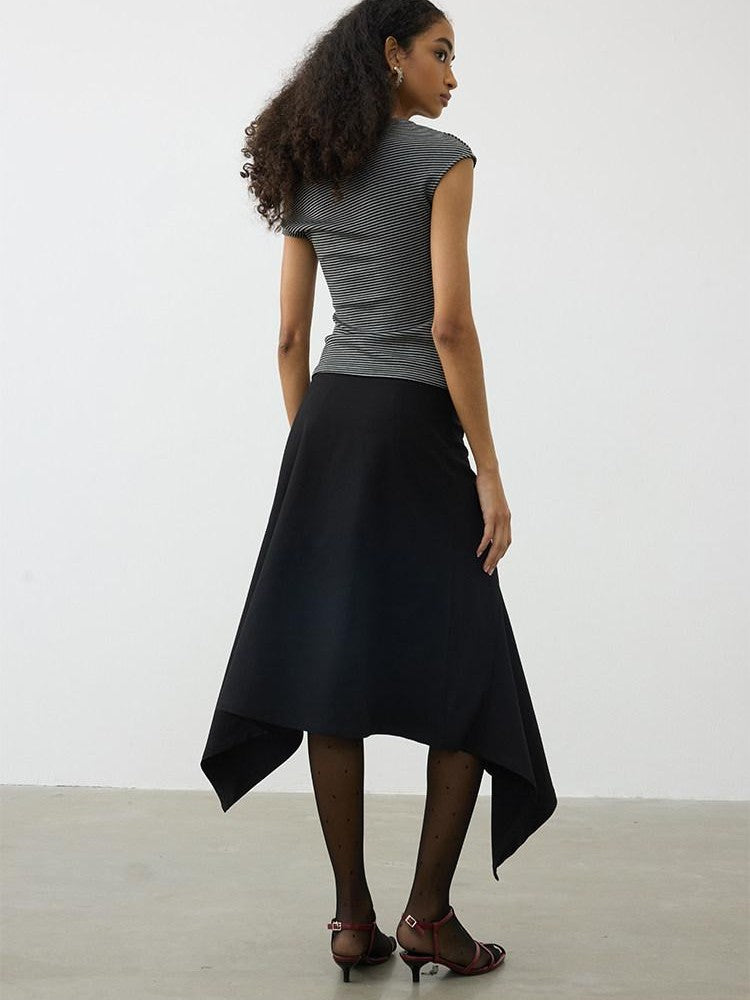 AFTADAWN Striped Asymmetrical Shoulder Cinched Waist Women&