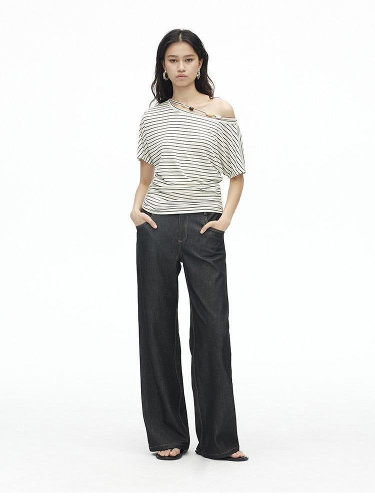 AFTADAWN Striped Beaded Halter Asymmetric Women&