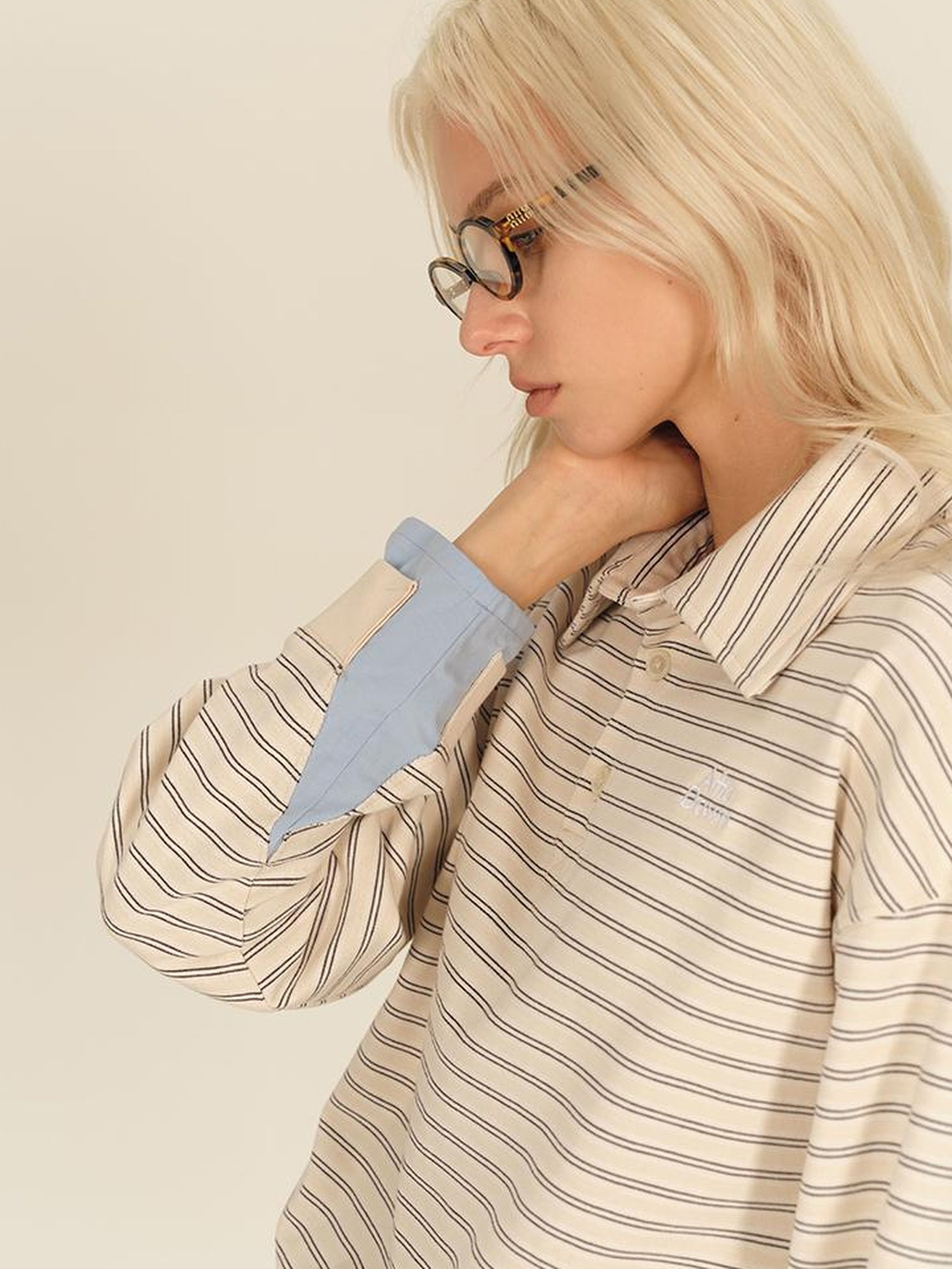 AFTADAWN Striped Collar Contrast Long Sleeve T-shirt