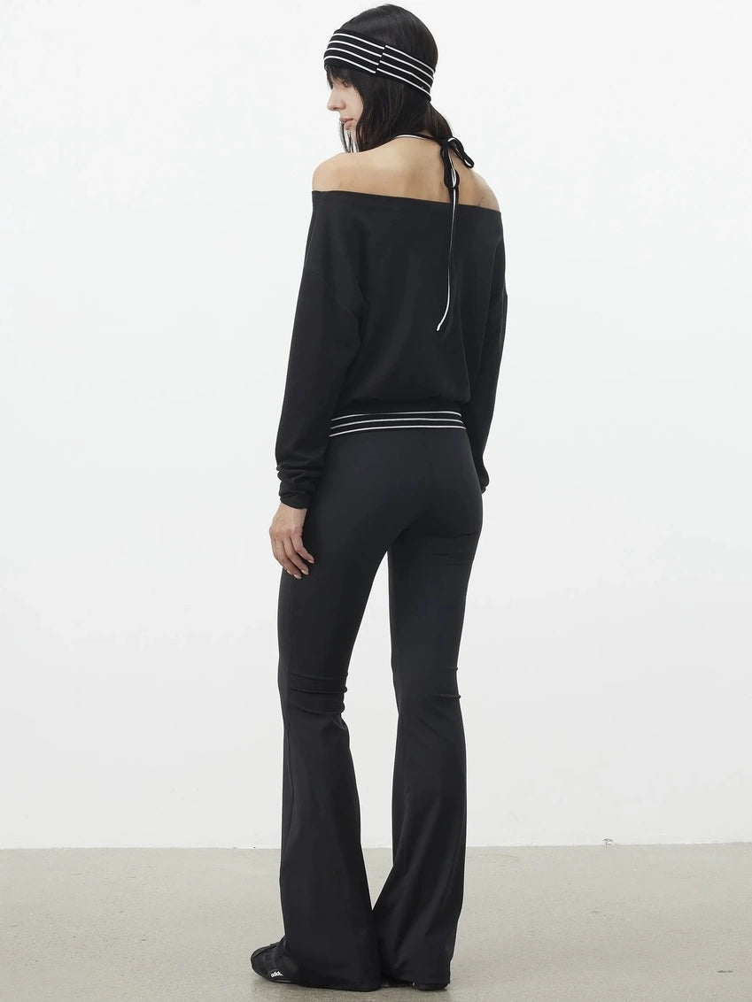 AFTADAWN Striped Halter Top And Oversized Off Shoulder Cover Set T-shirt