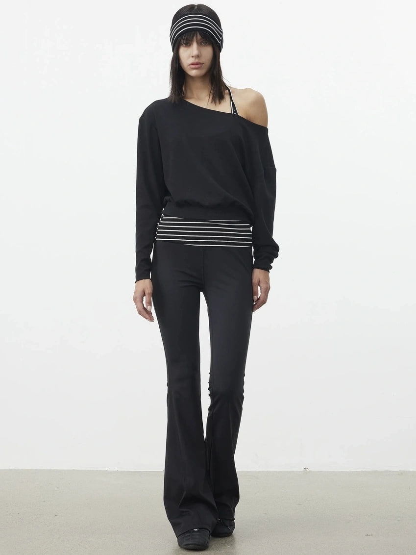 AFTADAWN Striped Halter Top And Oversized Off Shoulder Cover Set T-shirt