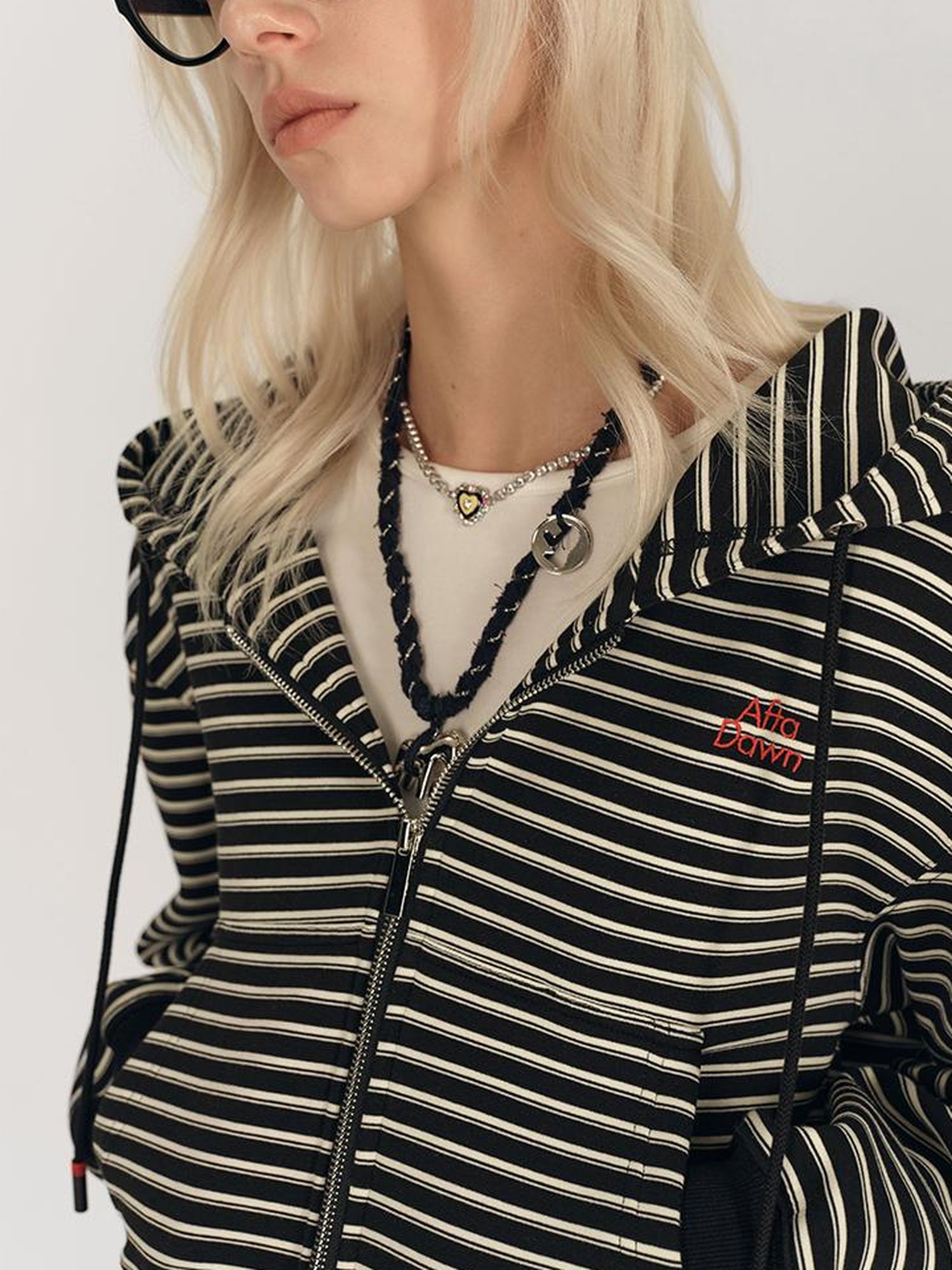 AFTADAWN Striped Hooded Sweatshirt With Embroidered Logo And Ribbed Shorts