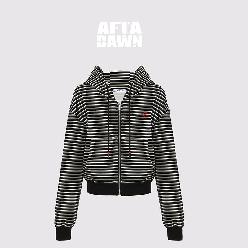 AFTADAWN_Striped_Hooded_Sweatshirt_With_Embroidered_Logo_And_Ribbed_Shorts_MISSTT