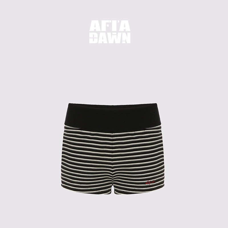 AFTADAWN_Striped_Hooded_Sweatshirt_With_Embroidered_Logo_And_Ribbed_Shorts_MISSTT