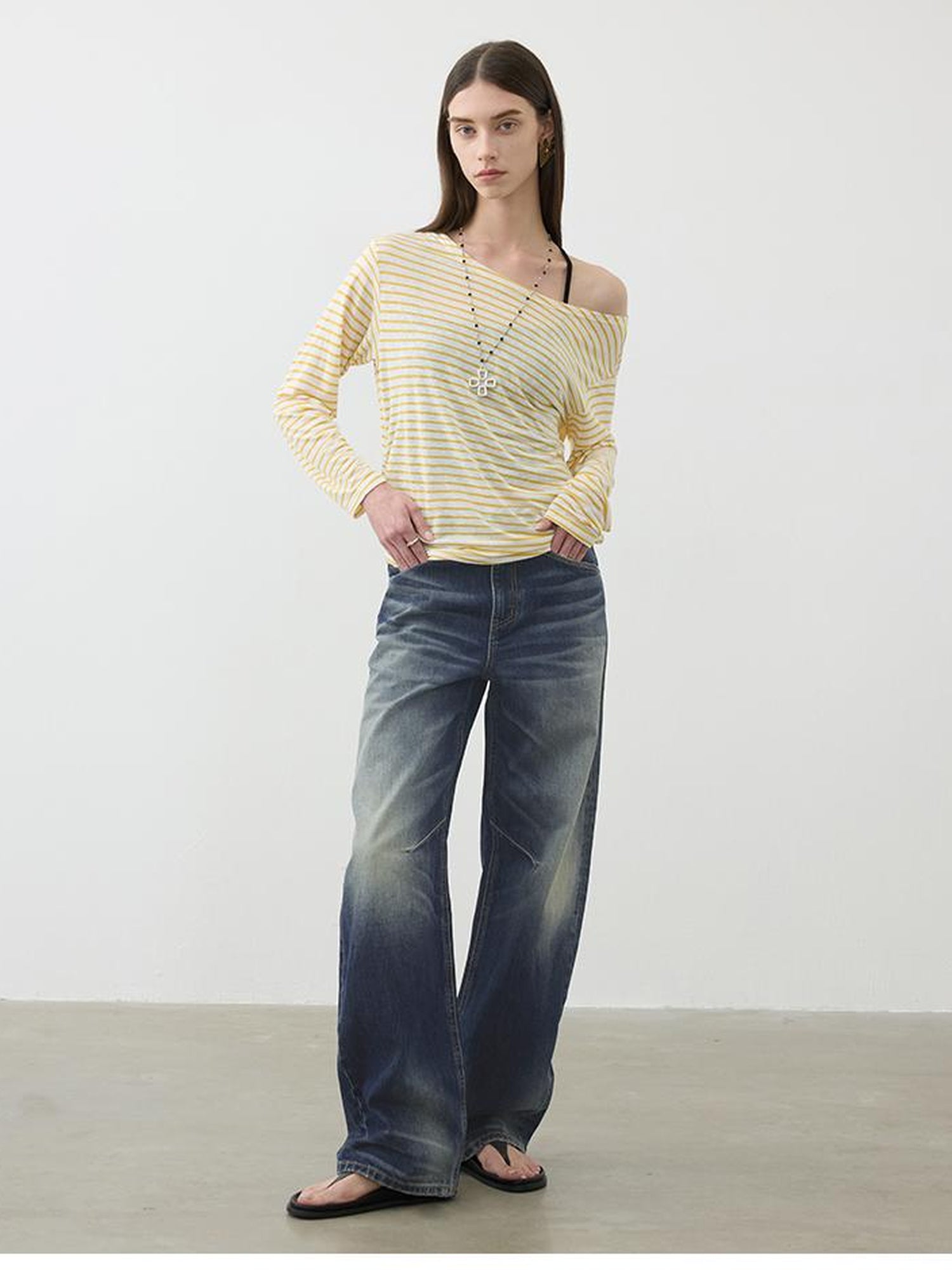 AFTADAWN Striped Multifunction Cotton Blend Oversized Top