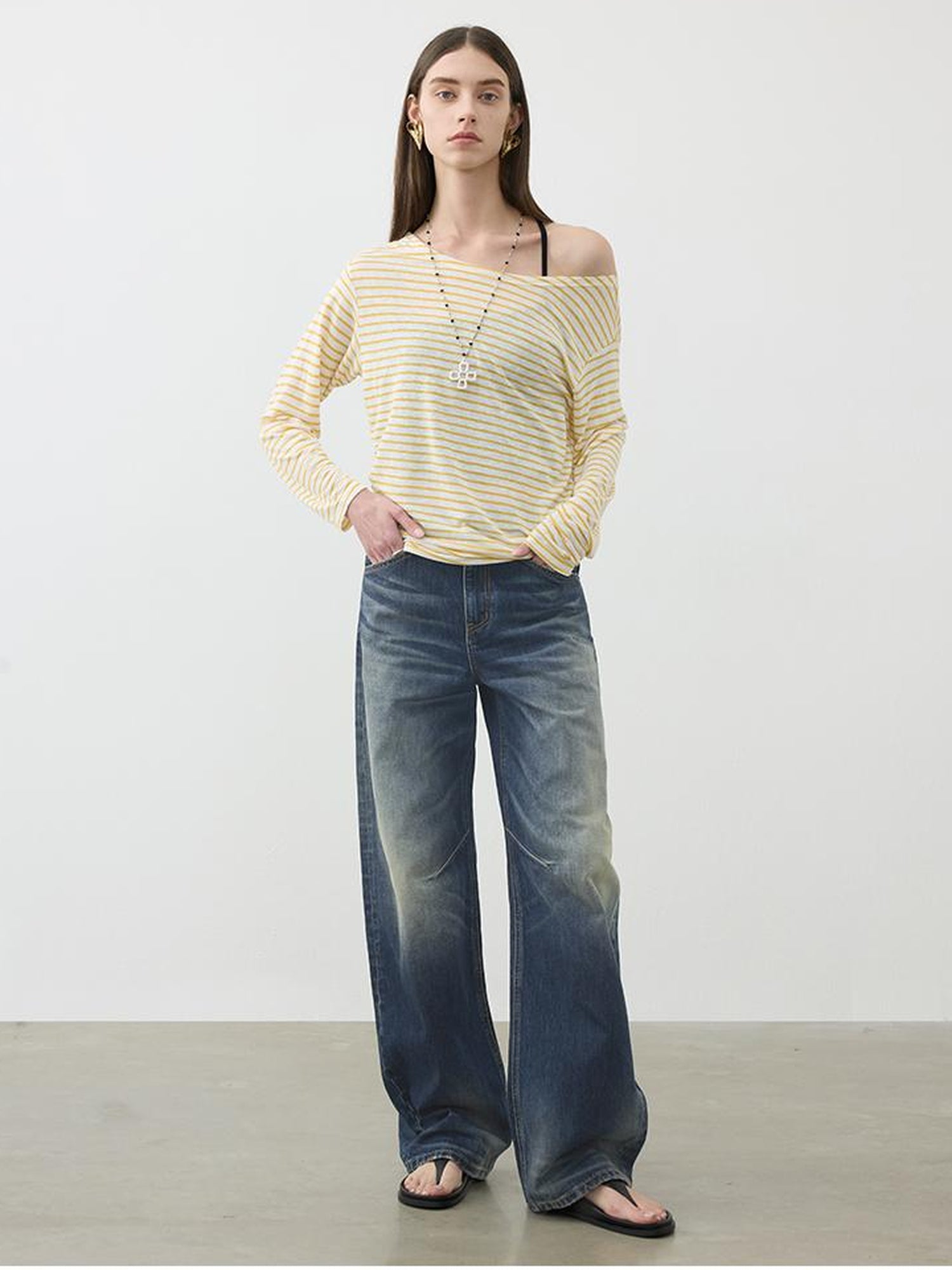 AFTADAWN Striped Multifunction Cotton Blend Oversized Top