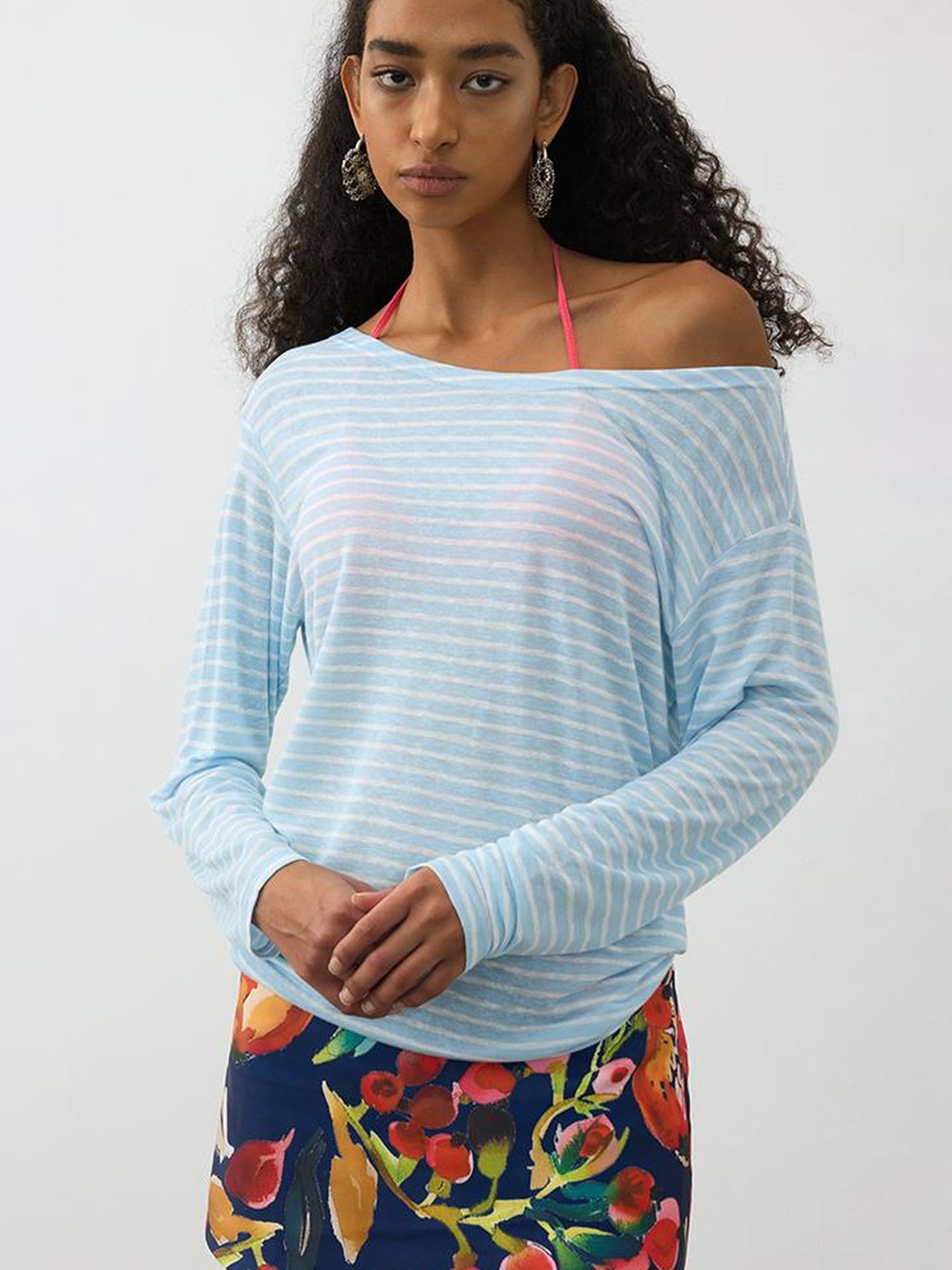 AFTADAWN Striped Multifunction Cotton Blend Oversized Top