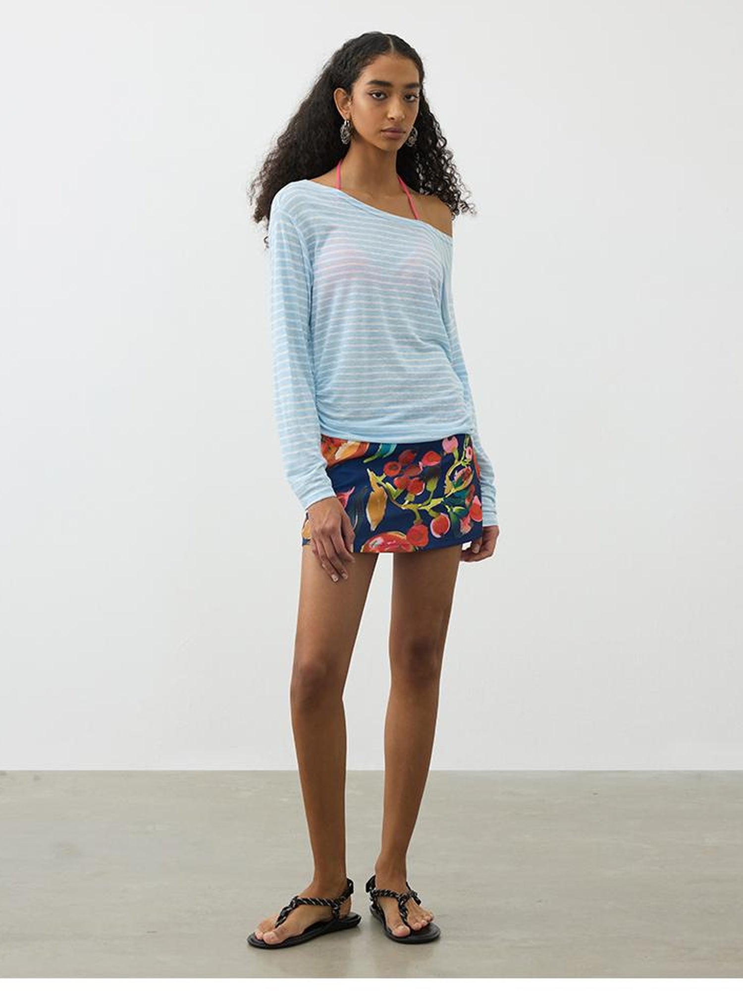 AFTADAWN Striped Multifunction Cotton Blend Oversized Top