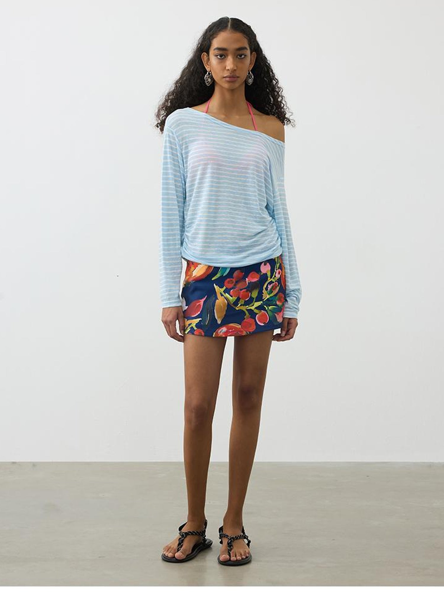 AFTADAWN Striped Multifunction Cotton Blend Oversized Top