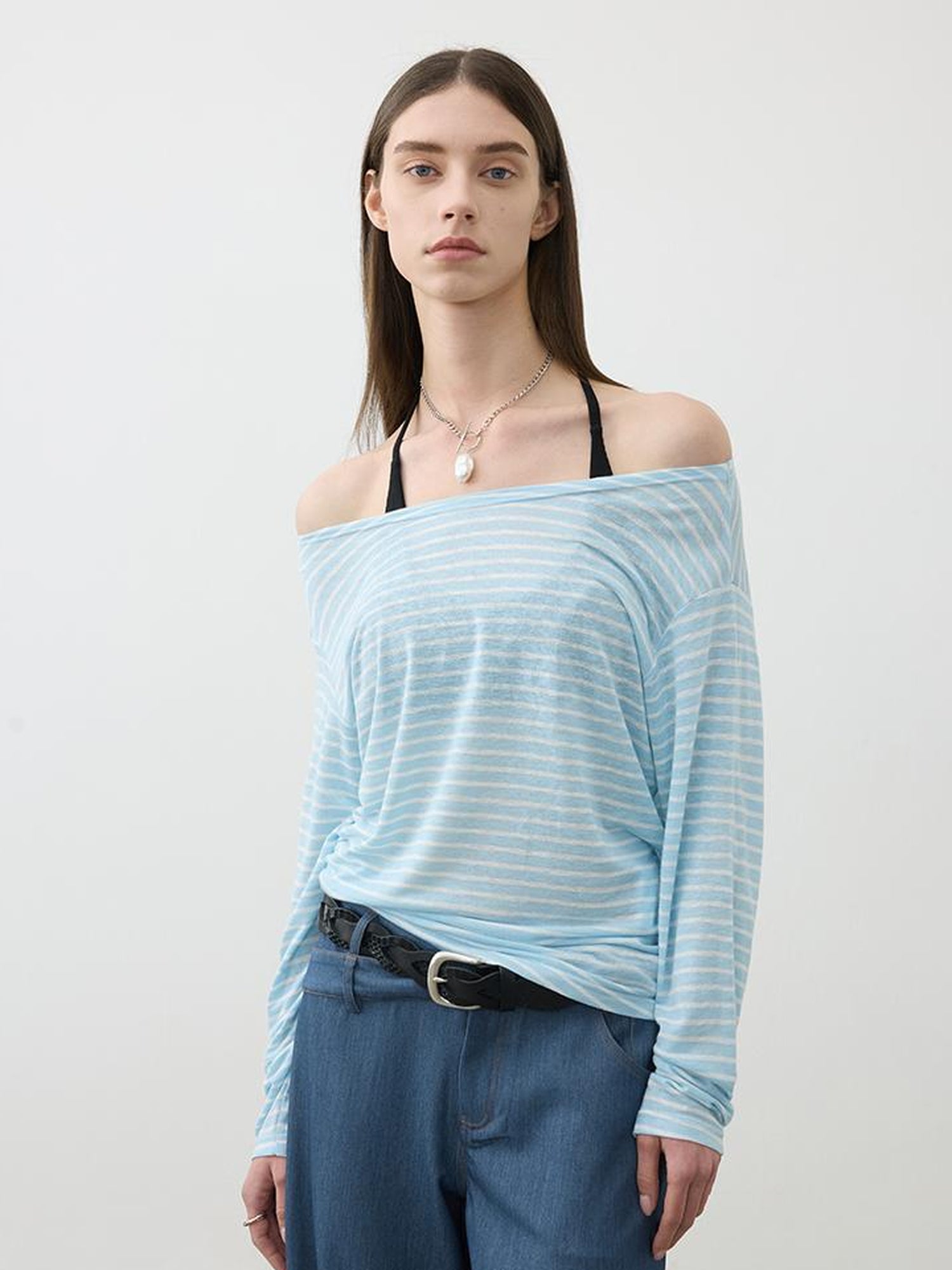 AFTADAWN Striped Multifunction Cotton Blend Oversized Top
