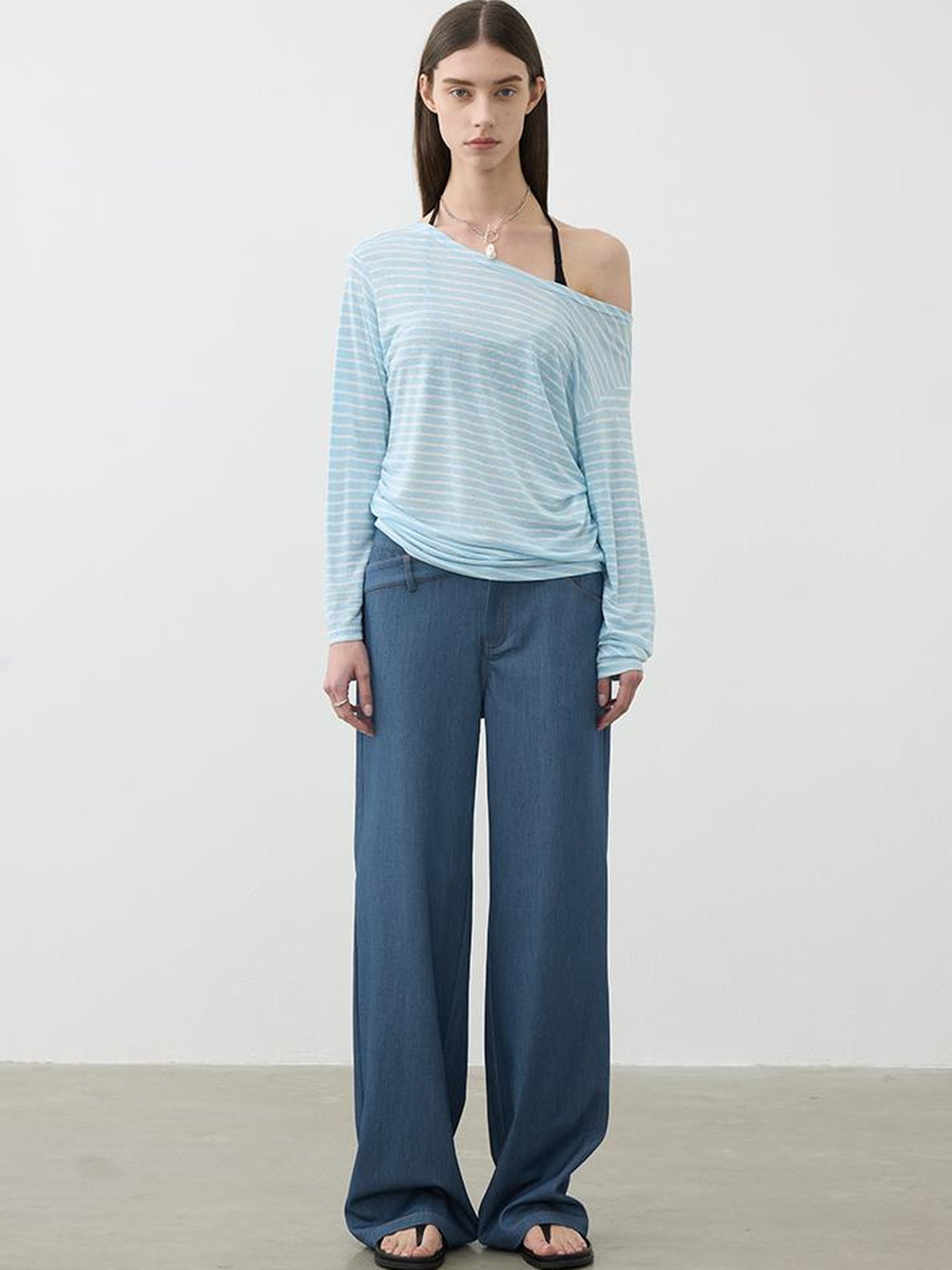 AFTADAWN Striped Multifunction Cotton Blend Oversized Top