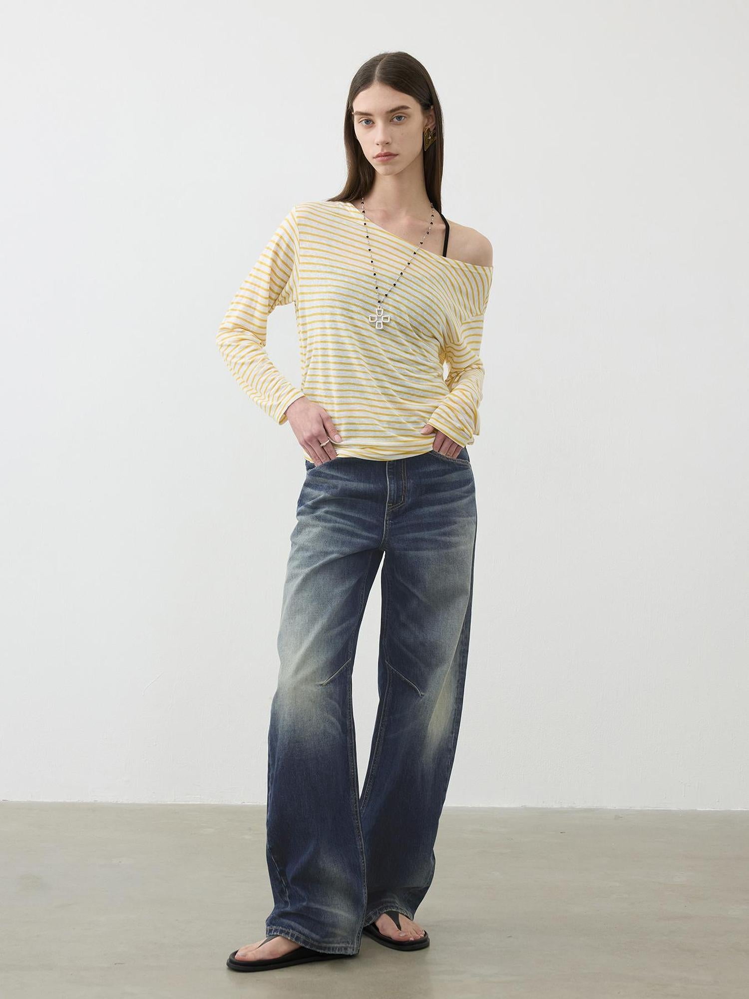 AFTADAWN Striped Multifunction Cotton Blend Oversized Top