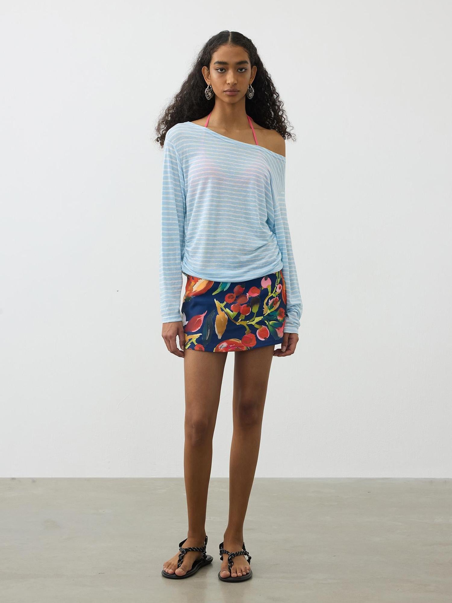 AFTADAWN Striped Multifunction Cotton Blend Oversized Top