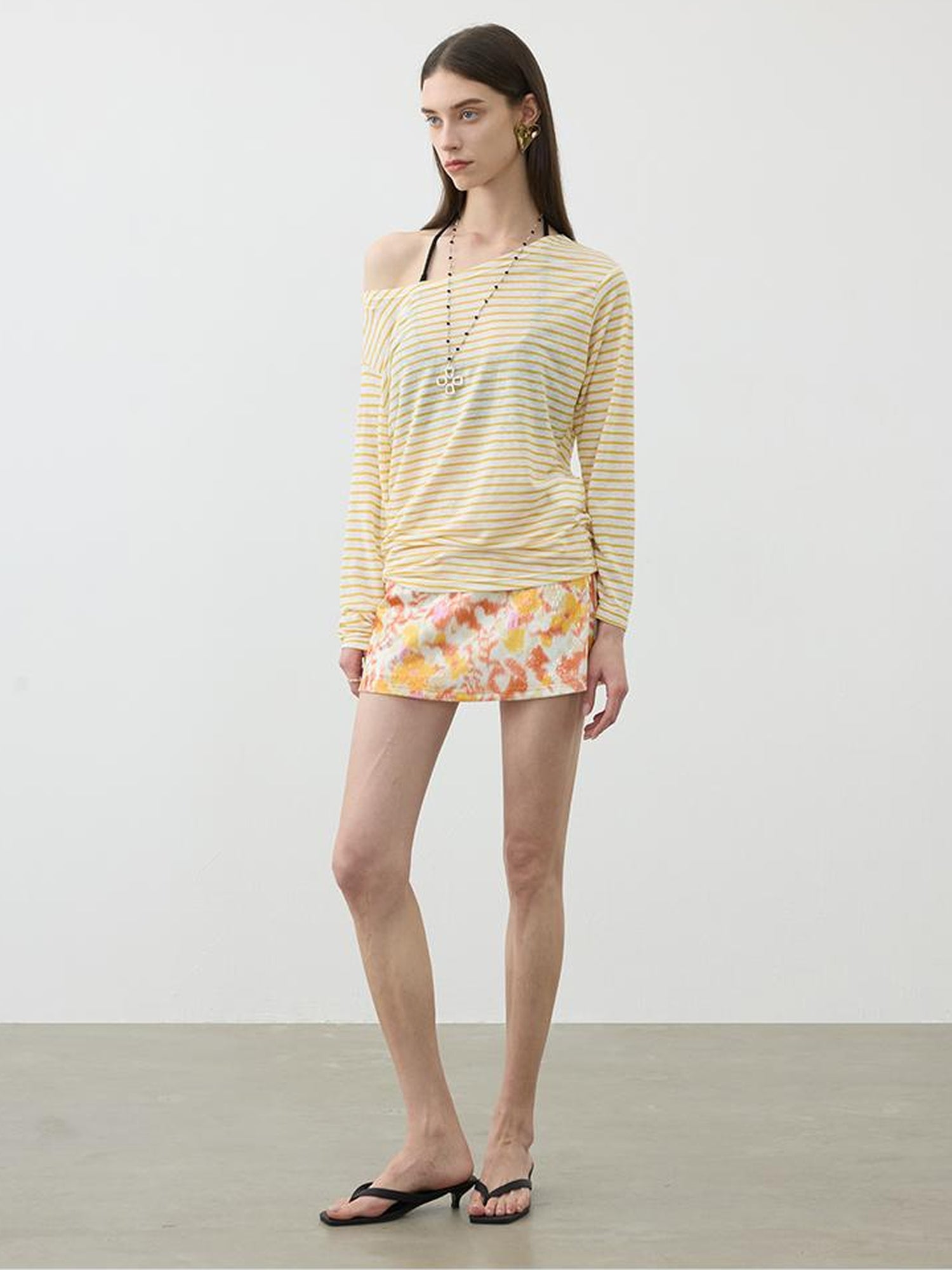 AFTADAWN Striped Multifunction Cotton Blend Oversized Top