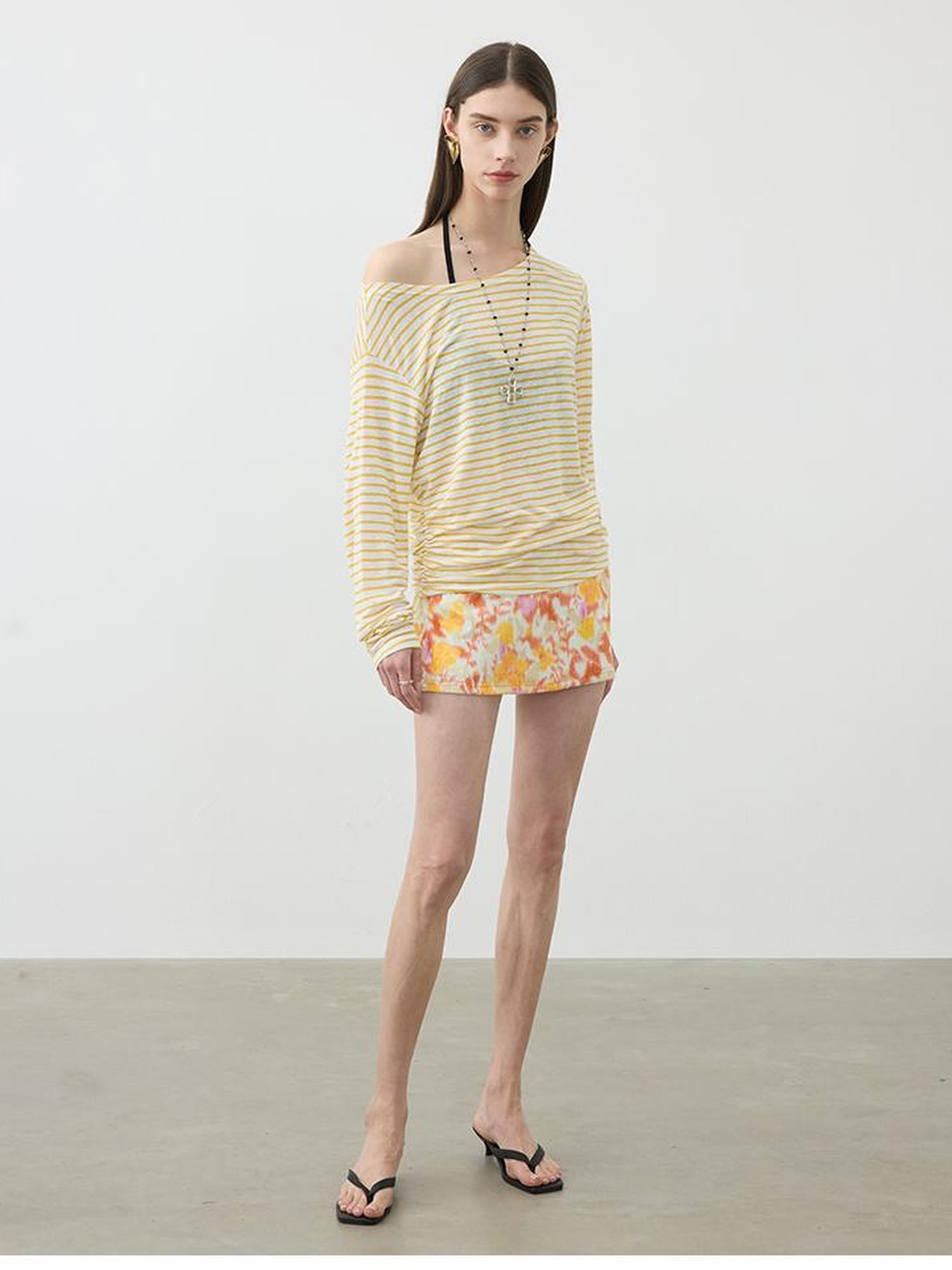 AFTADAWN Striped Multifunction Cotton Blend Oversized Top