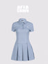 Striped Polo Collar Belted Ruffle Hem Dress