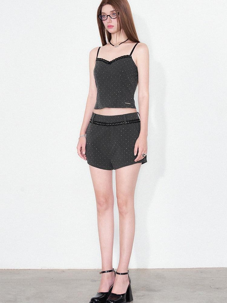AFTADAWN Striped Rhinestone Cropped Camisole Women&