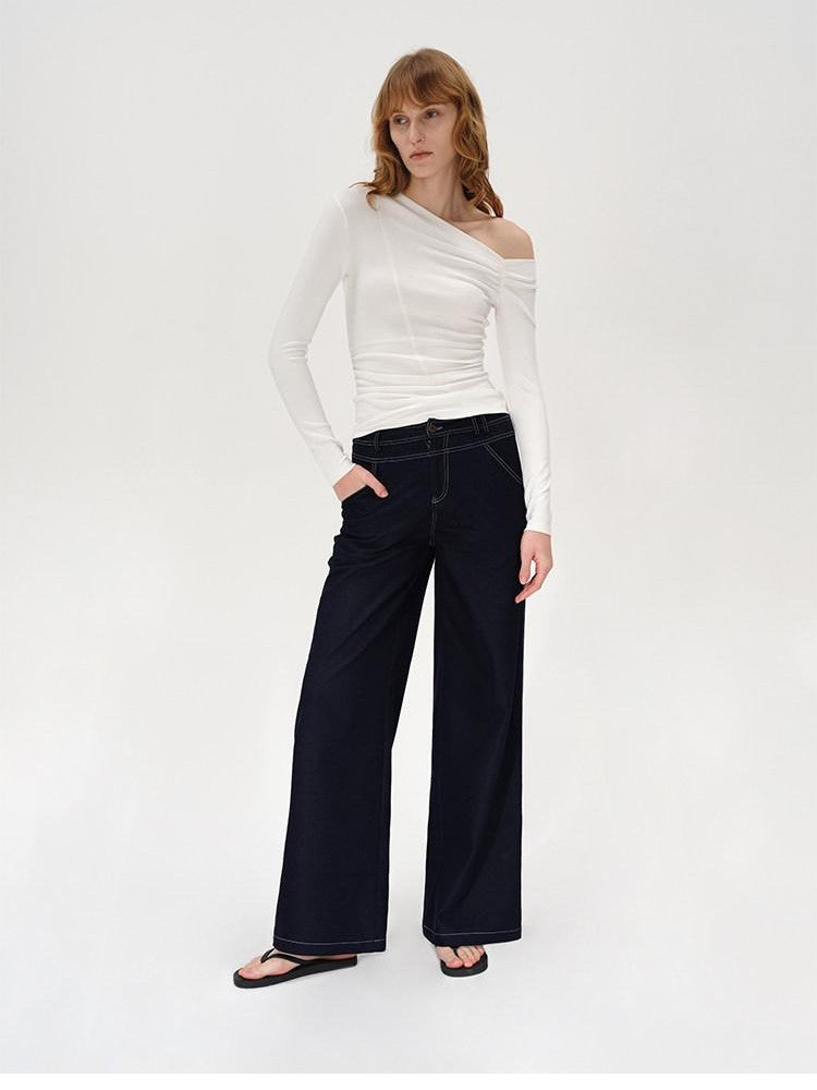 AFTADAWN Striped Ruched Off Shoulder Asymmetric Women&