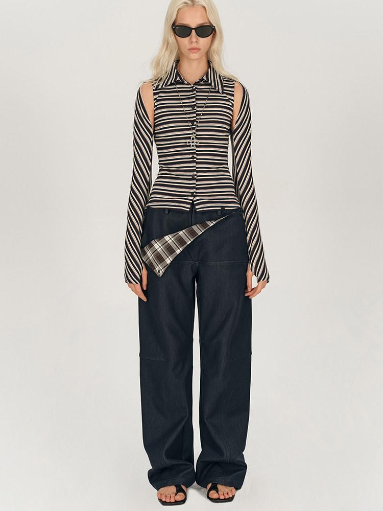 AFTADAWN Striped Tie Two Way Henley Slim Women&
